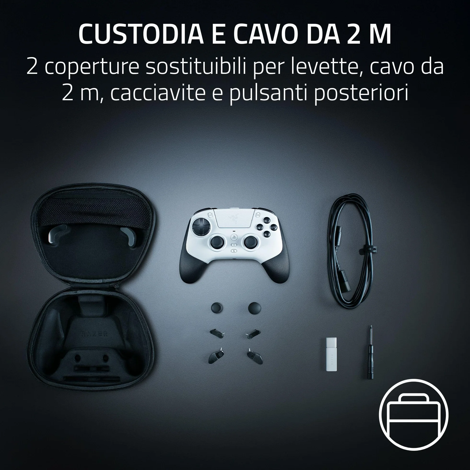 Razer Raiju V3 Pro - Controller wireless per e-sport per PlayStation 5 e PC - 4 pulsanti rimovibili e 2 bumper con impugnatura a artiglio - Stick analogici TMR - Pro HyperTrigger | Bianco
