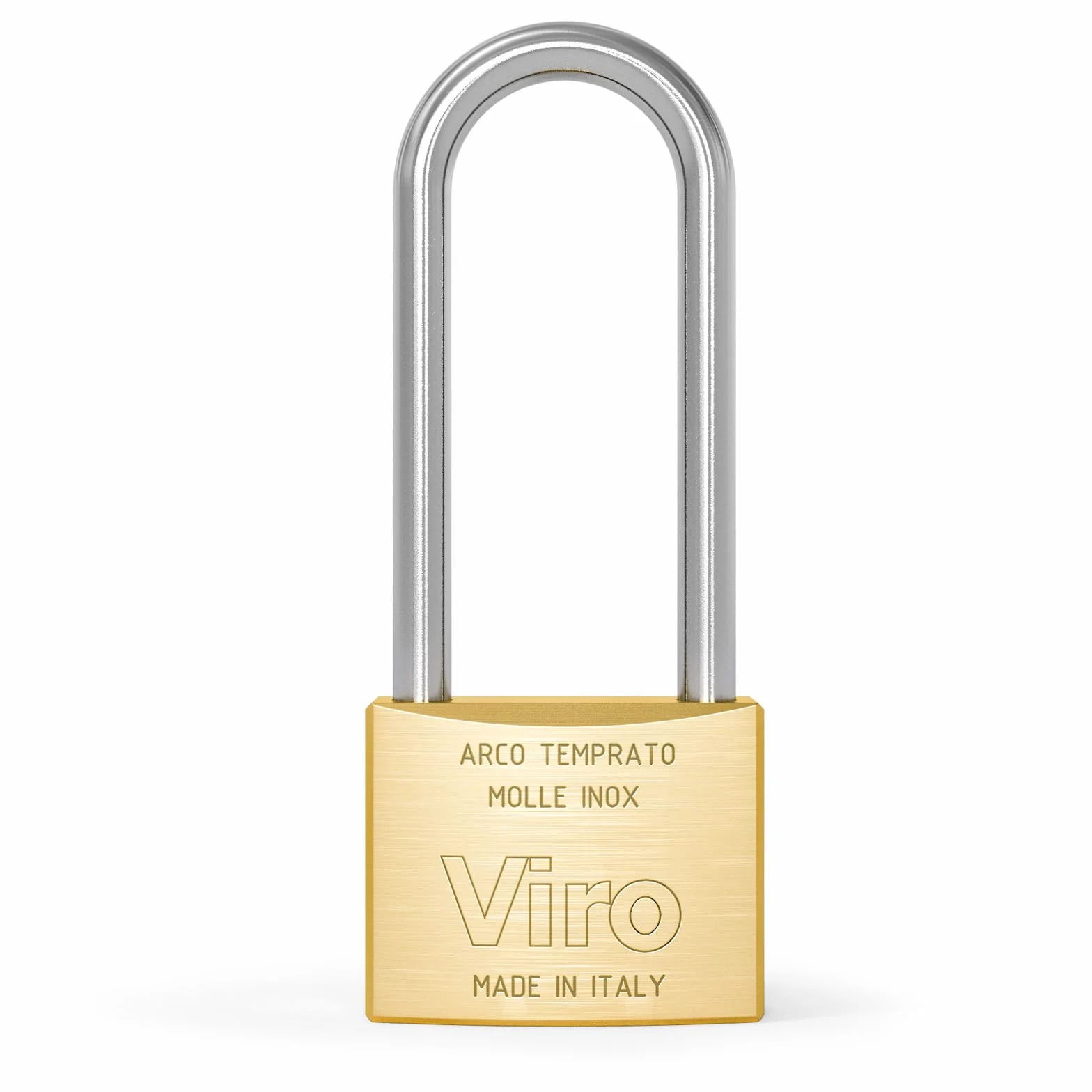Viro | Lucchetto Rettangolare Antiscasso in Ottone Massiccio Satinato, Base 30mm, Arco 30mm in Acciaio Cementato, Resistente