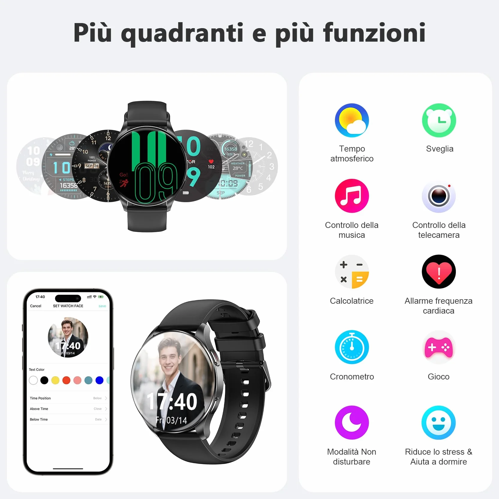 Blackview Smartwatch Uomo Donna, Effettua e Rispondi alle Chiamate, Orologio Smartwatch Fitness con 1.43' HD AMOLED/112+ Sportive/SpO2/Monitoraggio del Sonno/Cardiofrequenzimetro per Android IOS