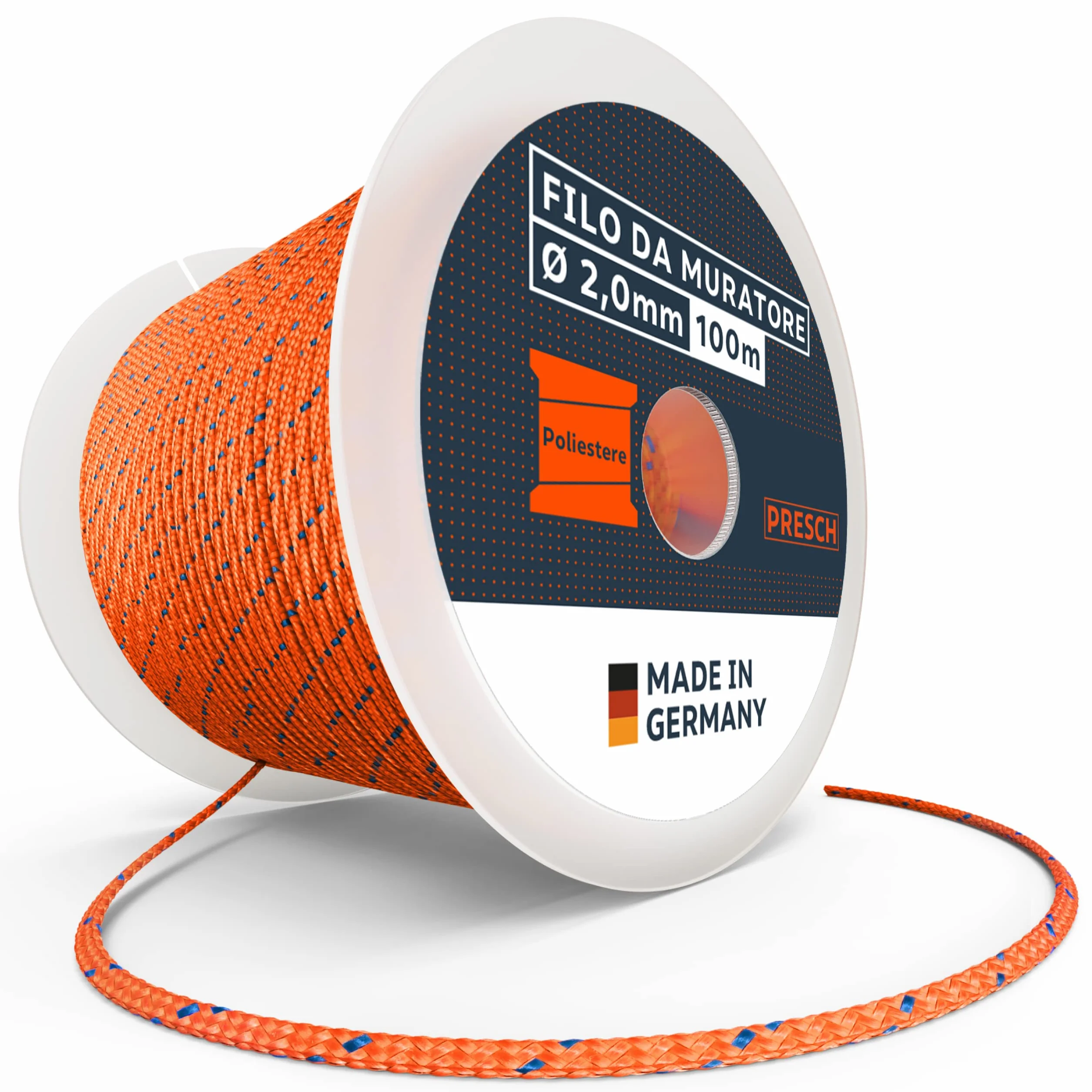 Presch Corda da muratore 100m | ⌀2,0mm | Poliestere | Corda da raddrizzamento resistente allo strappo e alle intemperie con bobina | Corda da costruzione resistente ai nodi