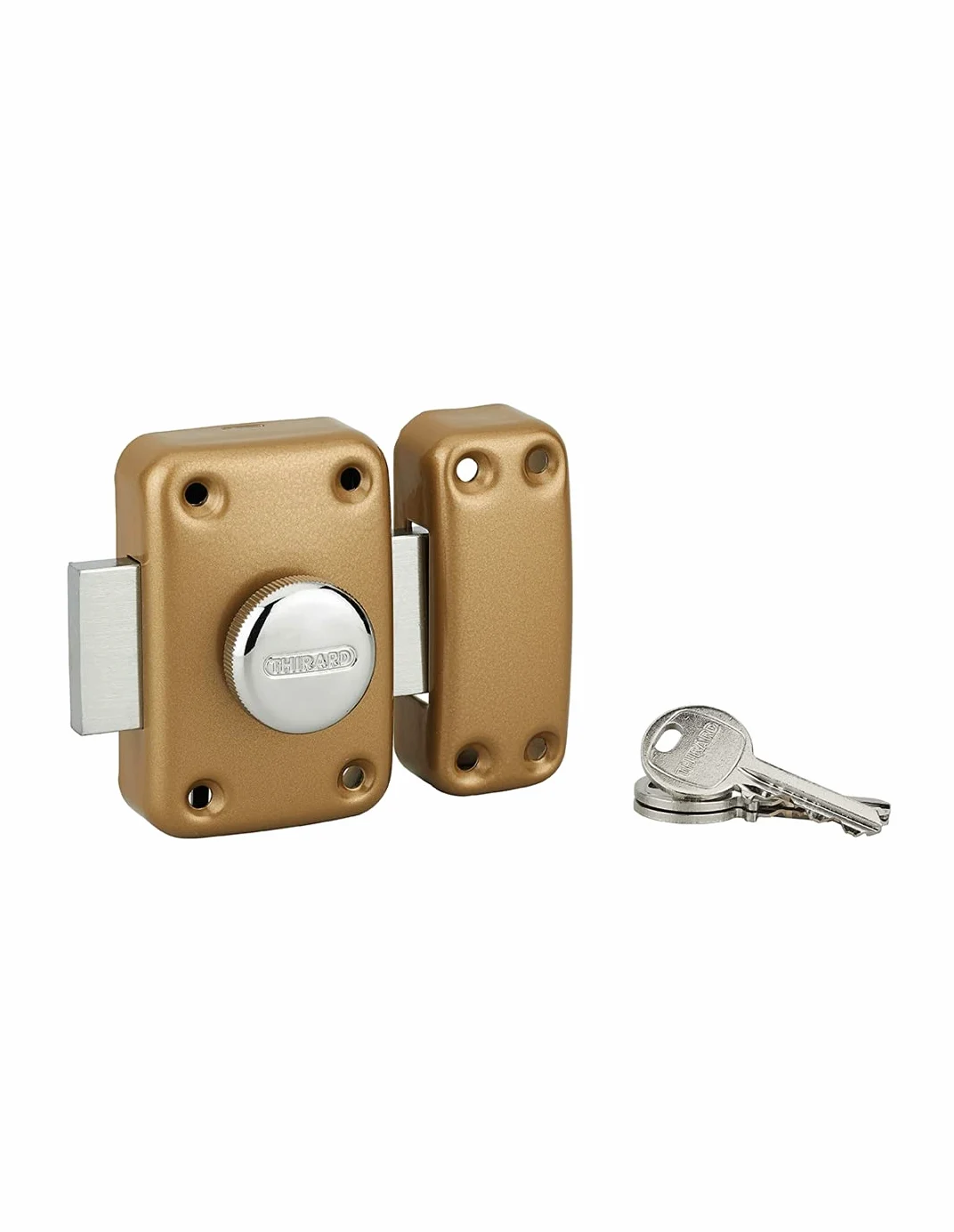 THIRARD - Serratura a Pomolo Apache - Cilindro 60 mm - Acciaio - Epoxy Oro - Sicurezza Porta d'Ingresso - Ø 23 mm - Cassa 90 x 60 mm - Giallo/Dorato - 3 Chiavi Dentate