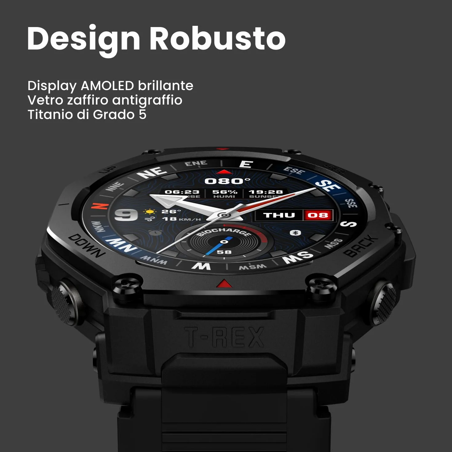 Amazfit T-Rex 3 Pro Smartwatch Outdoor 48mm Display AMOLED in Zaffiro, Ghiera in Titanio, GPS Dual Band, Mappe Offline, 25 Giorni di Autonomia, Torcia Integrata, 10 ATM, 180+ Modalità Sport