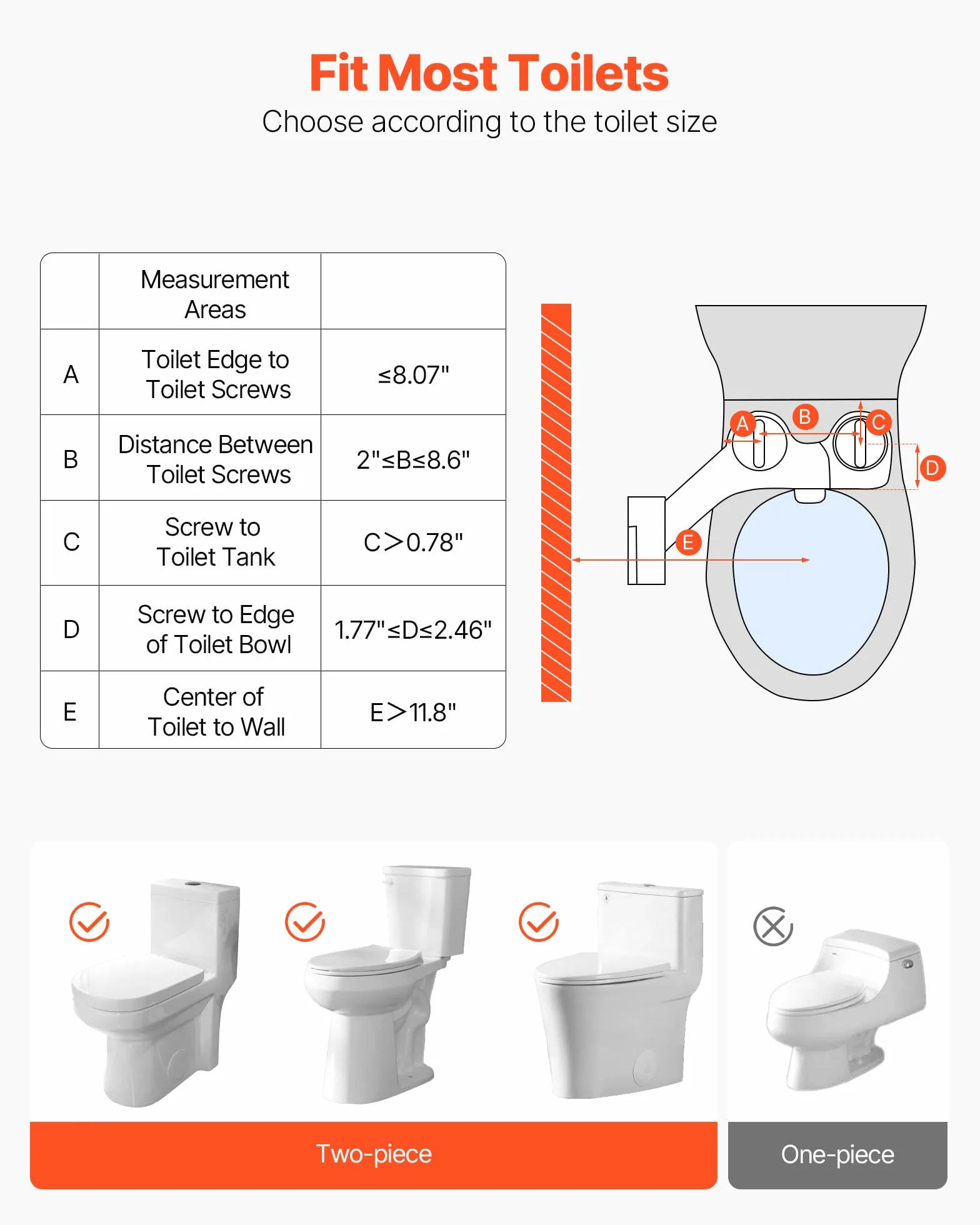 VEVOR Attacco per WC Bidet da 7 mm Ultrasottile con 2 Ugelli Retrattili Acqua Fredda Calda Pressione Regolabile