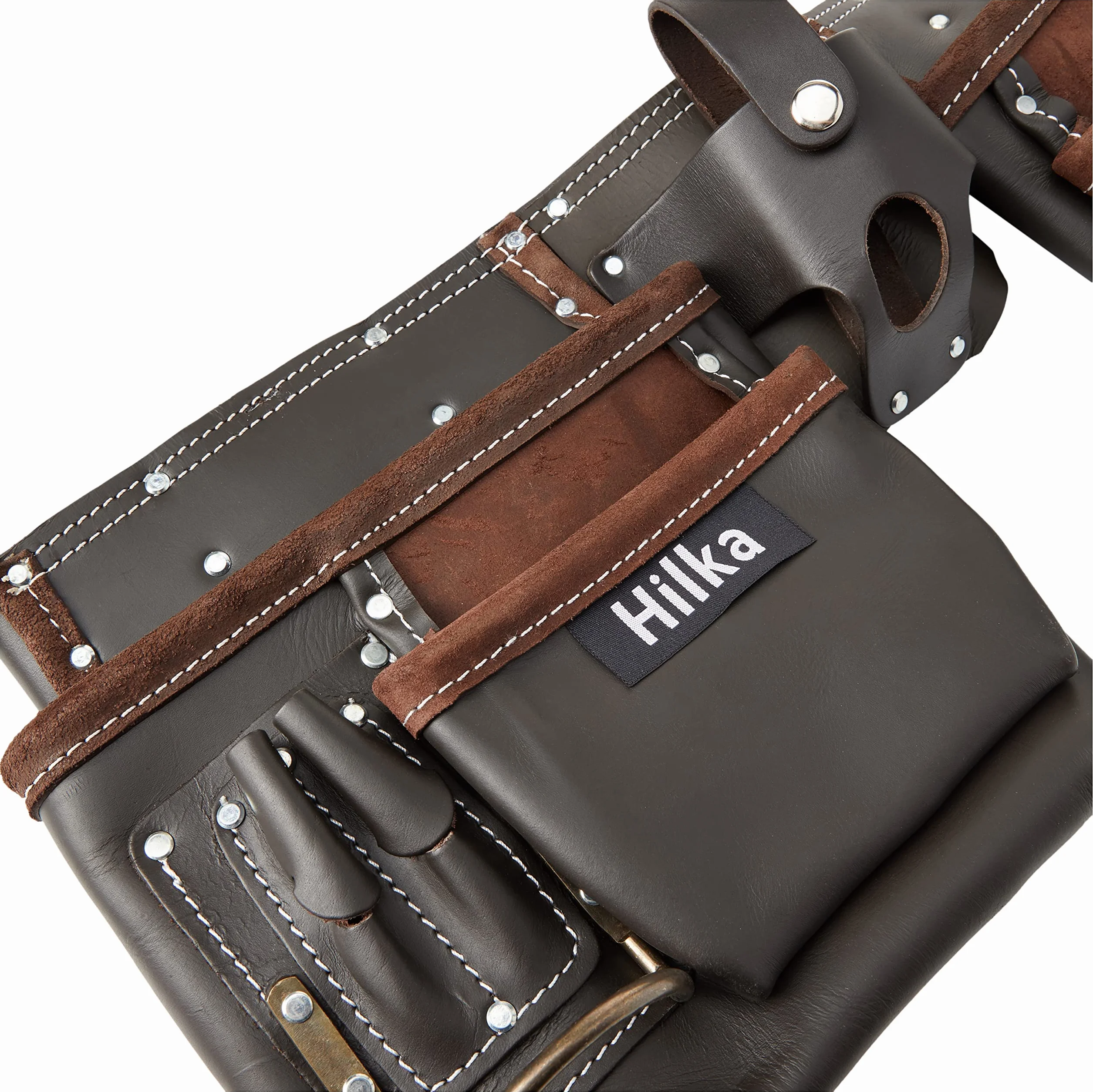 Hilka 77705002 - Cintura porta-attrezzi doppia in pelle conciata all'olio, robusta