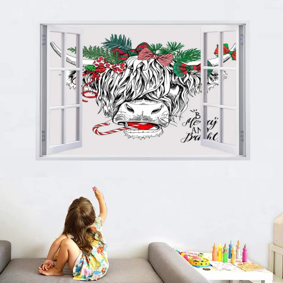 Decorazione Da Parete 3D, Bestiame Dell'Altopiano Stanza Delle Autoadesivo Della Parete Smontabile Tema Natalizio Decalcomanie Per Camera Da Letto Per Bambini Nursery Decorazioni Per Matrimoni Regalo