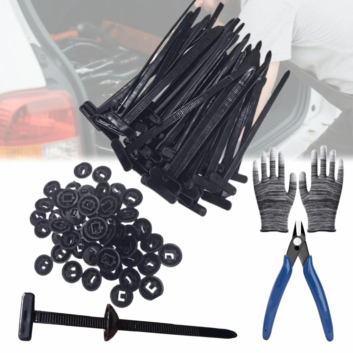 Pezzi Fibbia Universale per Fascette Stringicavo in Nylon, 100 Pezzi, Con Pinze e Guanti