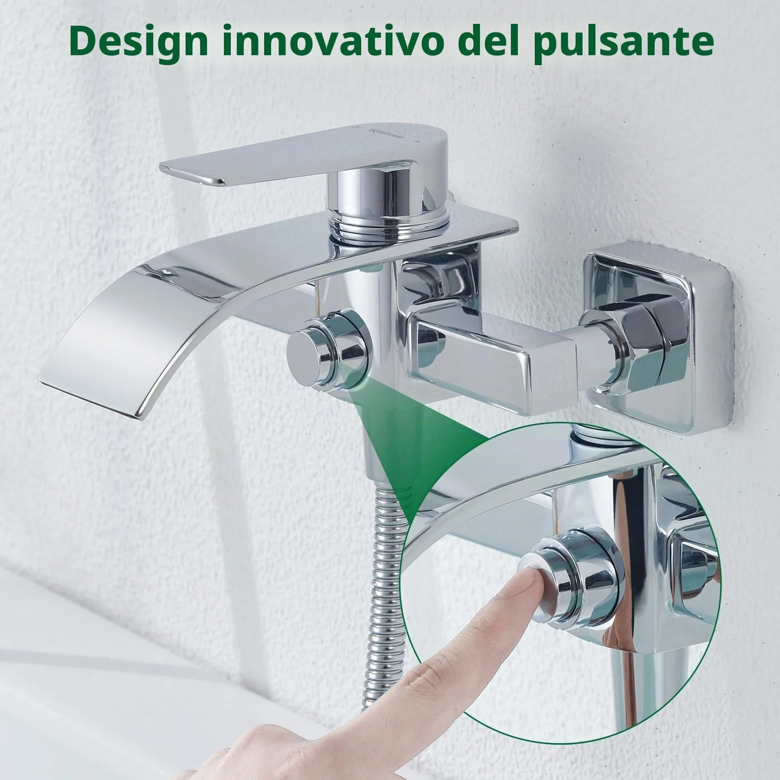 Rubinetto Vasca da Bagno a Cascata Miscelatore in Ottone Monocomando Cromato