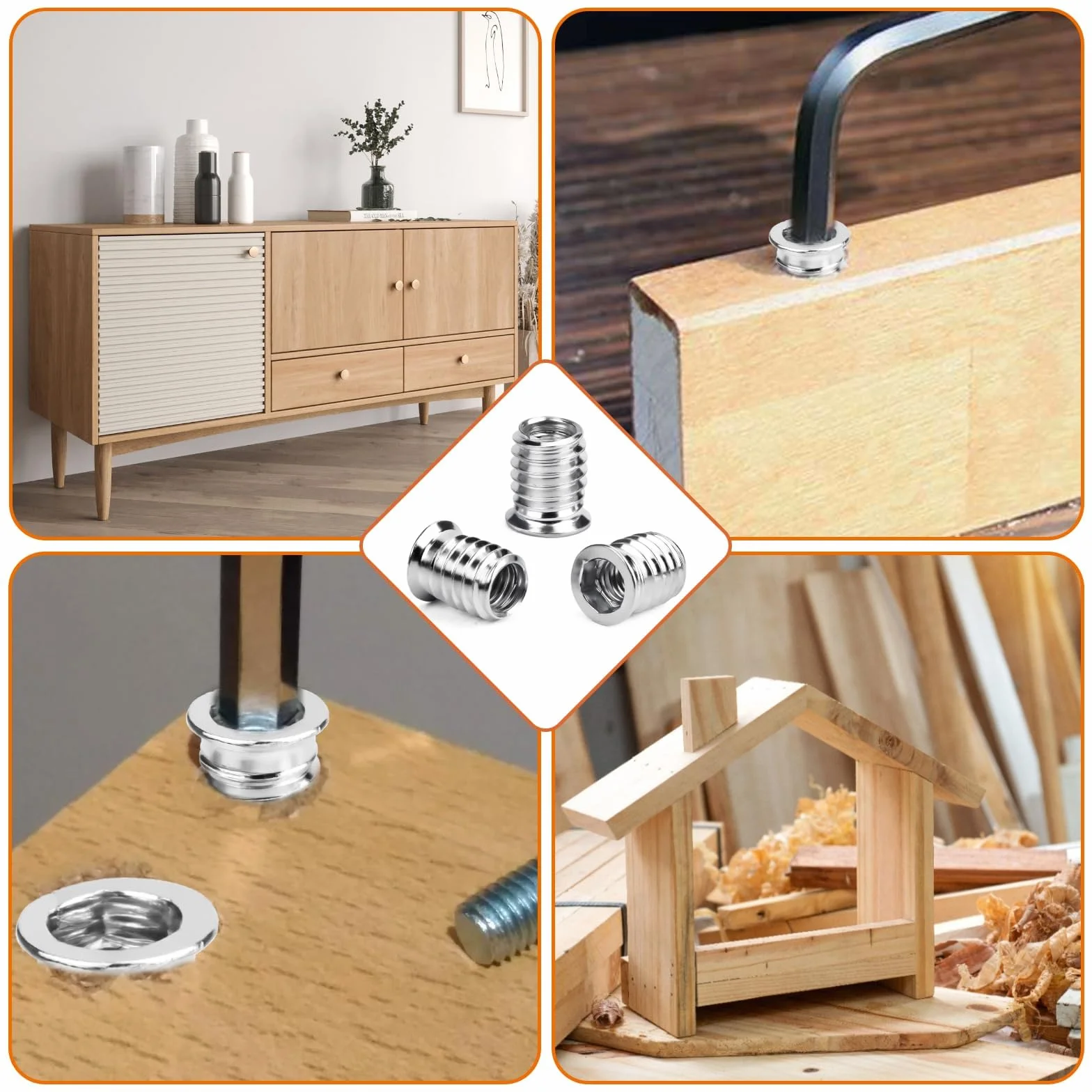 SWTYExt 100 Pezzi Boccole Filettate M6x15 in Acciaio al Carbonio con EsagonoIncassato Dadi Inserti Filettati per Legno per Mobili in Legno