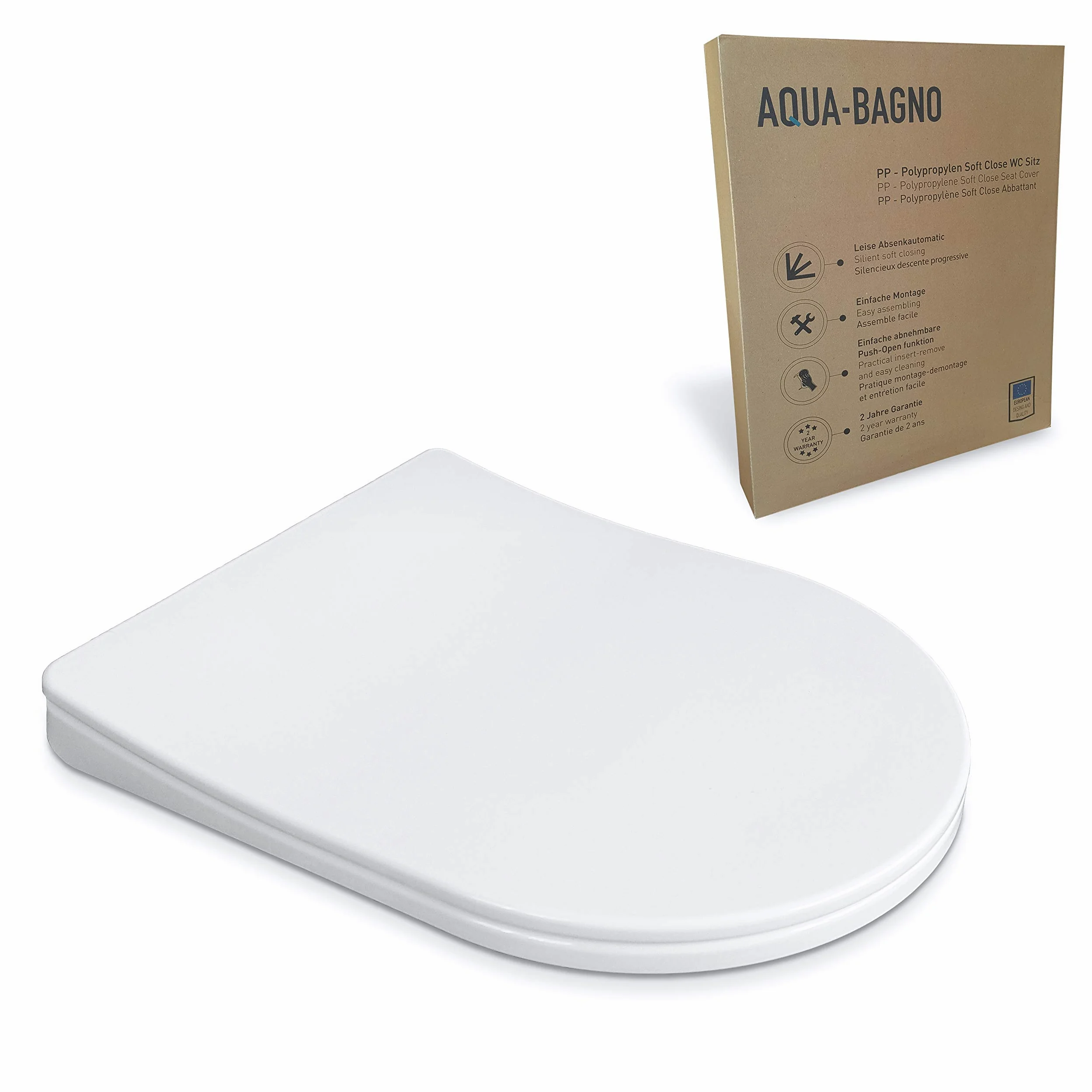 Aqua Bagno Diamond Diamond Universal D-Form Premium - sedile WC di alta qualità in polipropilene con chiusura softclose ed estraibile - sedile WC - coperchio WC