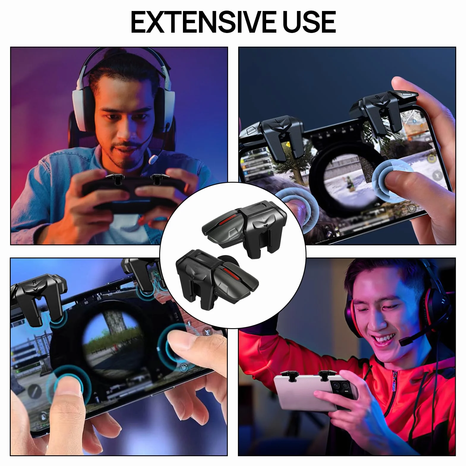 DONOONIS Joystick per Telefono, Triggers 6 Dita per iPhone e Android, Grilletti L1R1 L2R2 Rapid-Fire per PUBG, Tiro Veloce Smartphone Mobile Gamepad
