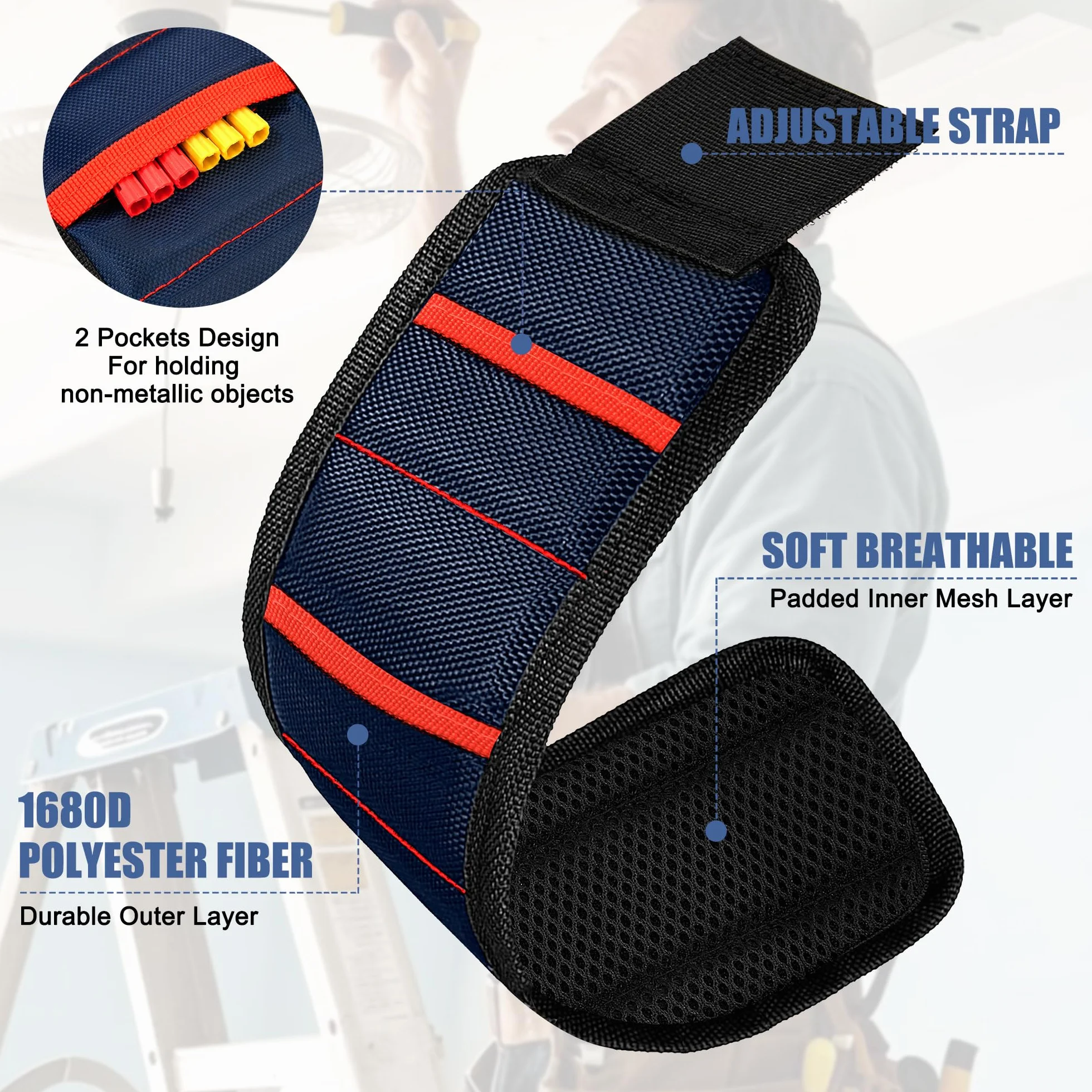 Polsino Magnetico Braccialetto Per Attrezzi Fai Da Te Tiene Viti Chiodi Punta Del Trapano, Blu