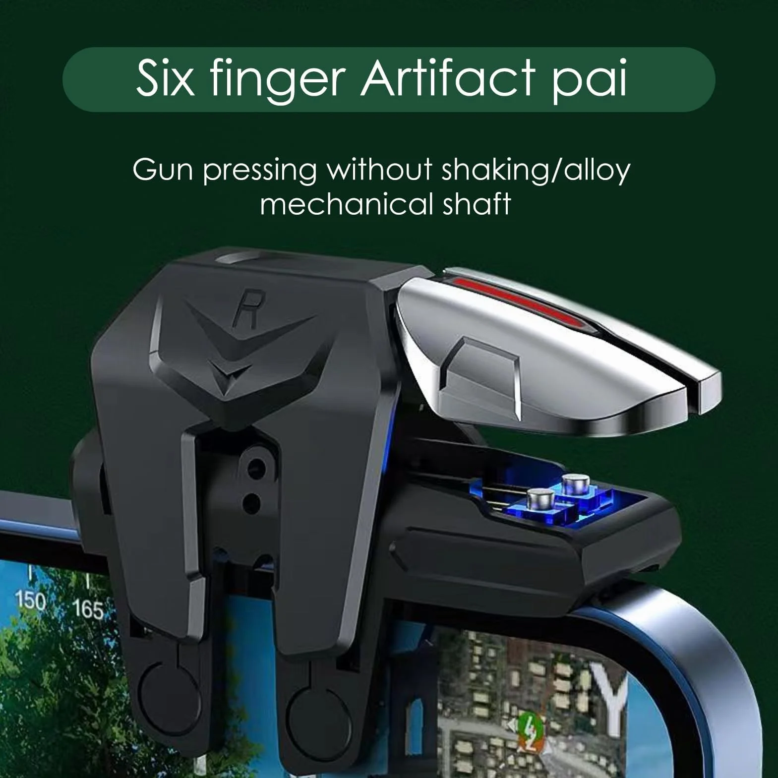 PUBG Triggers 6 Dita Joystick Controller 6 Dita Joystick Android e iPhone, Sensibilità Alta, Protezione Schermo - Compatibile con PUBG Mobile, Fortnite, Call of Duty - Nero