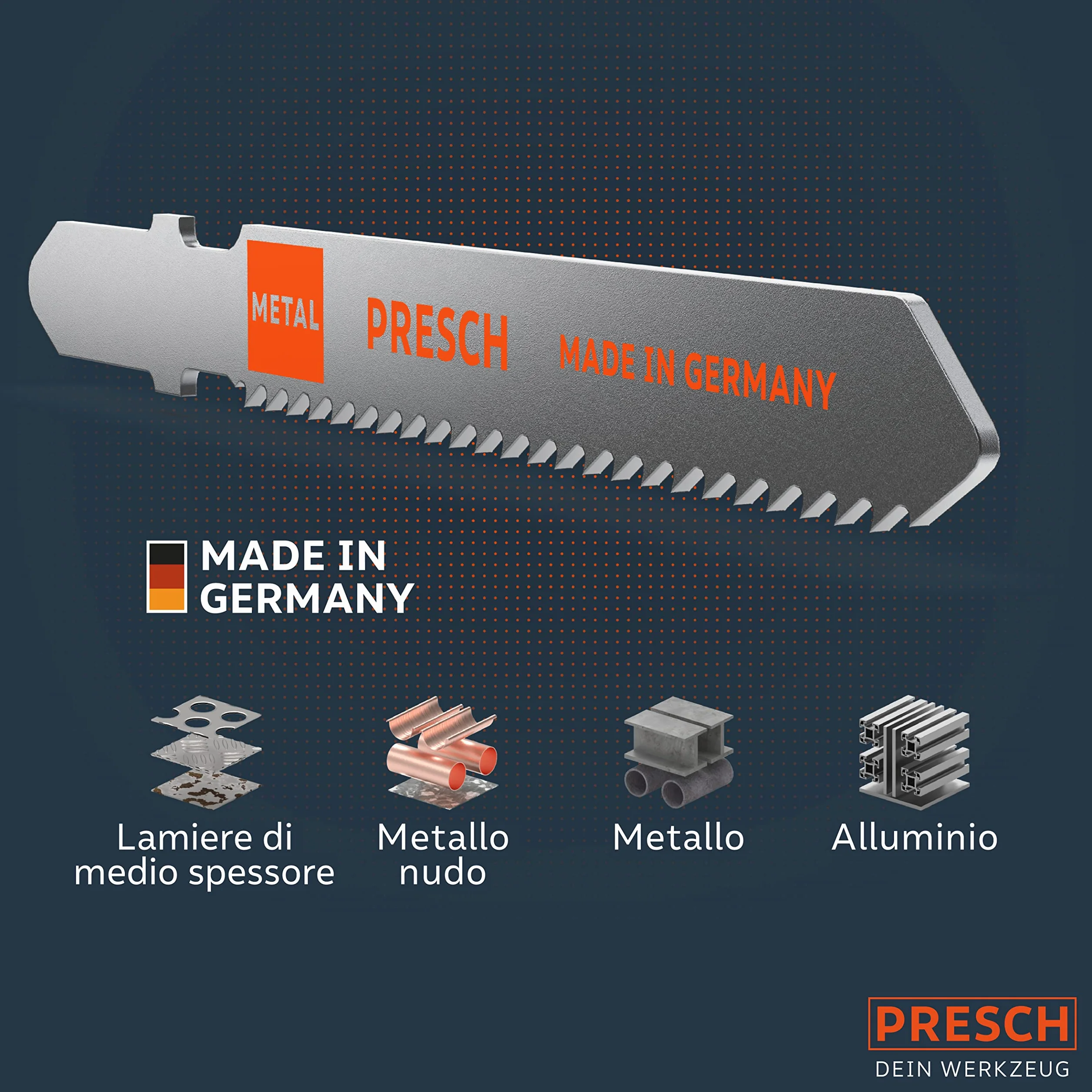Presch Lame seghetto alternativo Metallo 10 pz. - Tagli precisi in lamiere di medio spessore (2,5-6mm) - Lame per seghe durature con codolo a T per tutti i seghetti alternativi