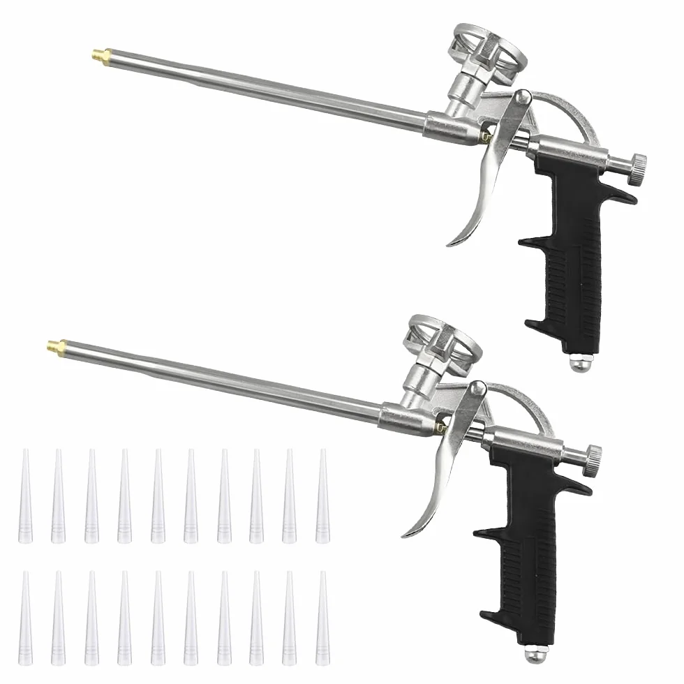 2 Pz Pistole per Schiuma Poliuretanica Pistola Schiuma con 20 Ugelli Pistola Schiuma Professionale in Metallo Pistola Schiuma con Impugnatura Ergonomica per Calafataggio Riempire Sigillatura