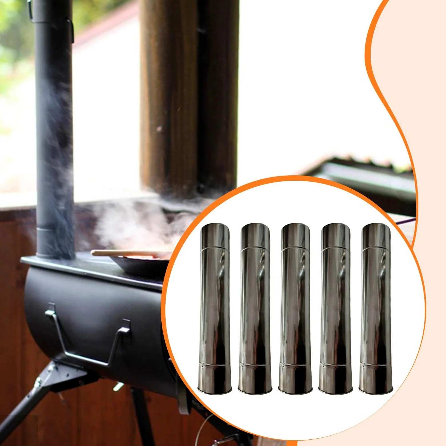Sharplace 5 Tubi, Diametro 7 Cm, Antivento, Acciaio Inossidabile, Tubo per Canna Fumaria per Tenda, Esterno, Campeggio, Interno