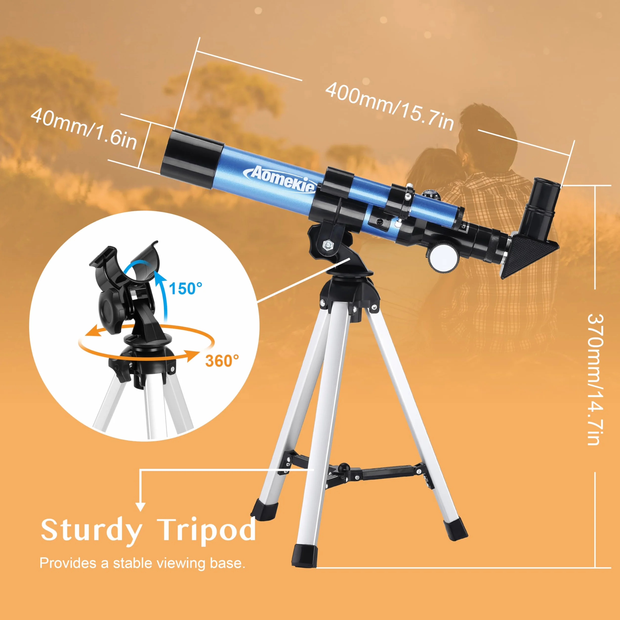 AOMEKIE Telescopio per Bambini con un Treppiede Mirino e Bussola Come Regalo Telescopio Rifrattore per Regali di Natale