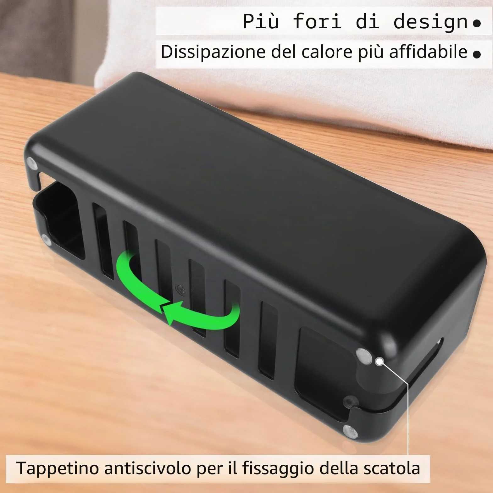 SENENQU Scatola Porta Cavi Nera Effetto Legno, Nascondi Cavi per Ciabatte e Prese, Organizer con Coperchio e Aperture Laterali
