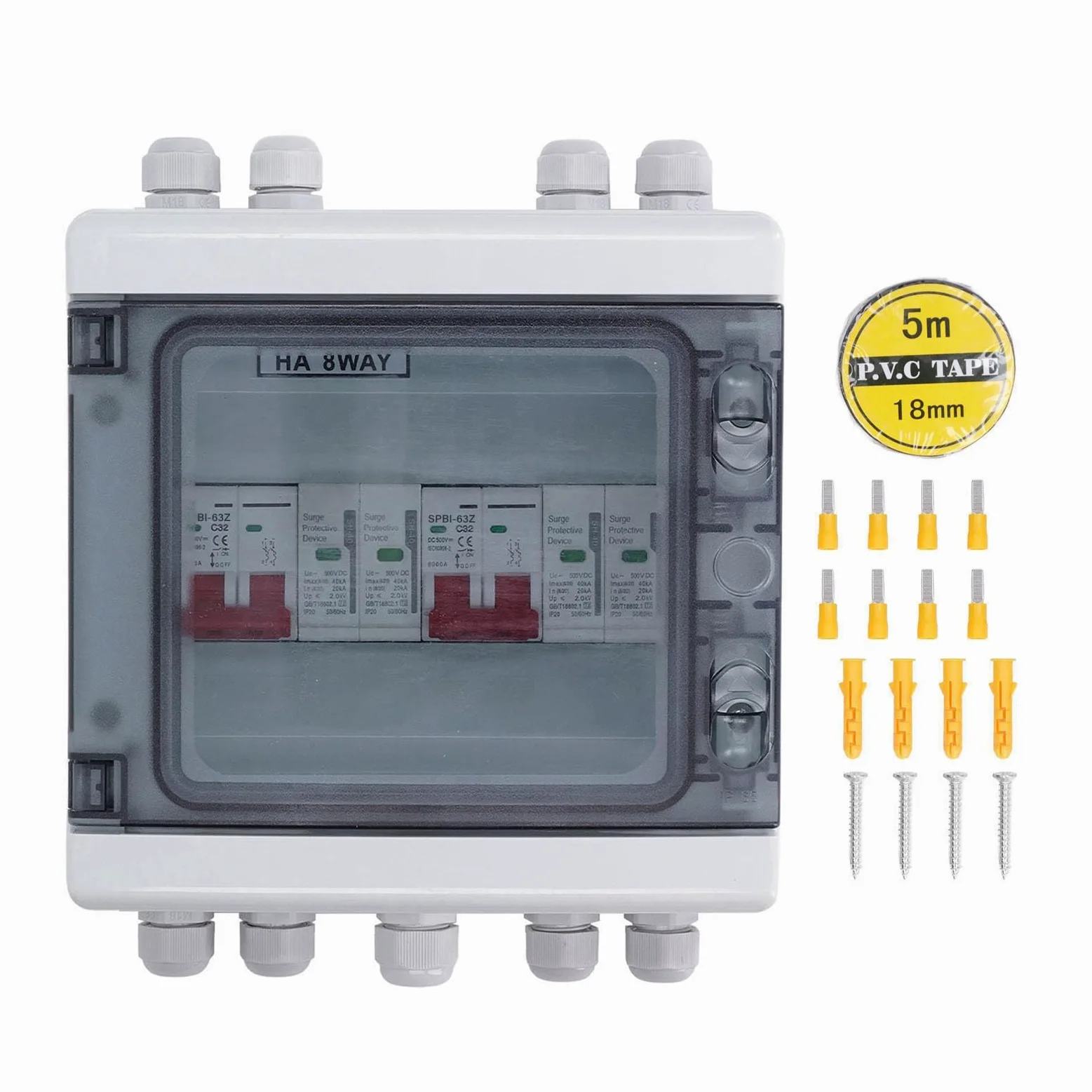 AUNMAS Sezionatore Solare DC500V Scatola Combinata Fotovoltaica 32A 2 in 2 Out IP65 Resistente All'acqua con Interruttore Automatico di Protezione da Sovratensione per di Griglia