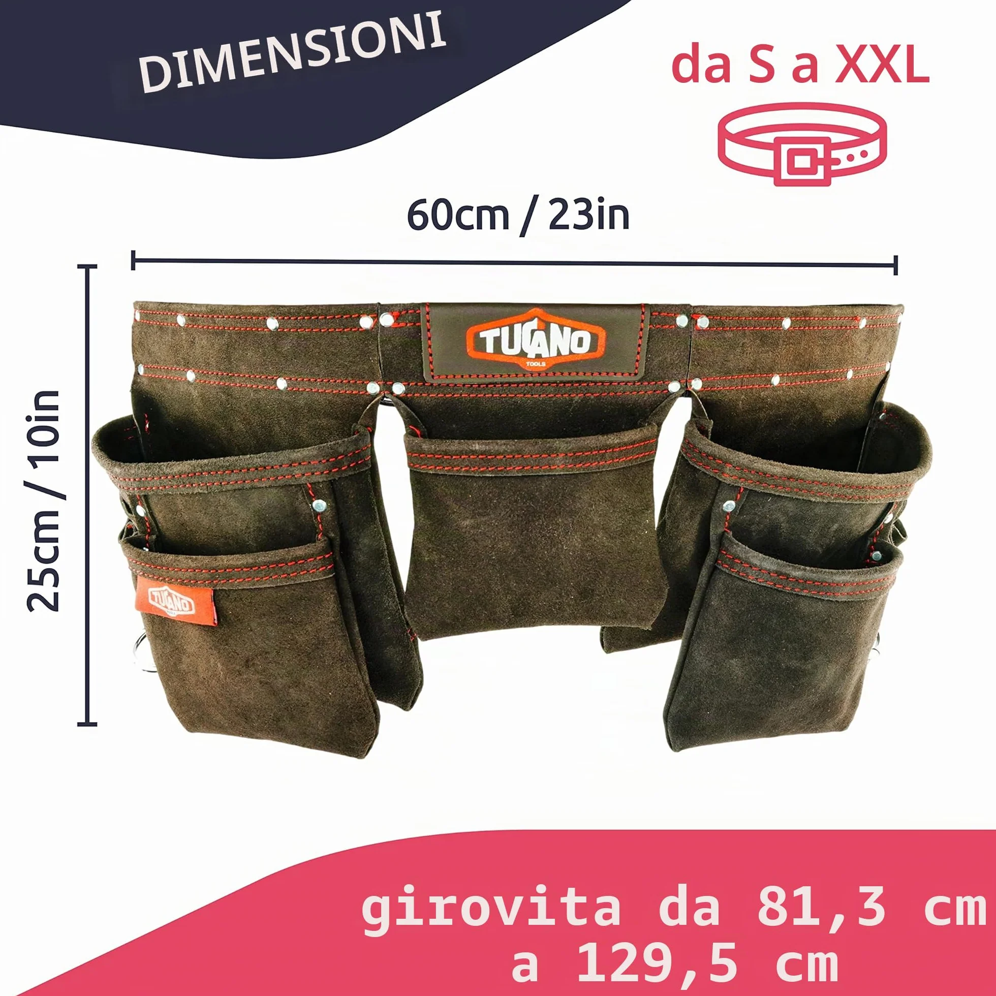 Cintura in pelle portautensili 12 tasche S-XXL per corniciai falegnami elettricisti