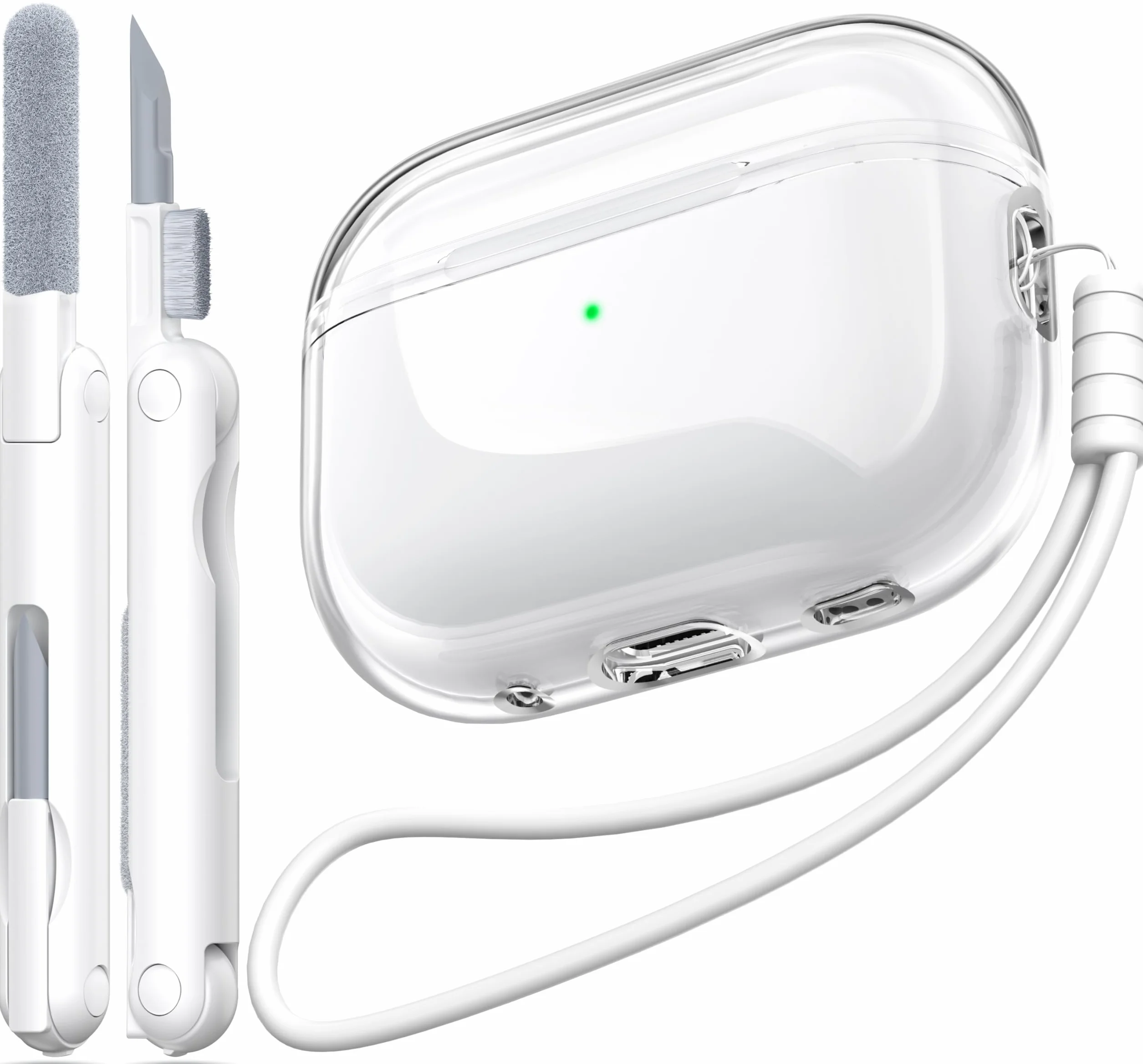 Custodia per Airpods Pro 2a/1a gen, Compatibile con Custodia Airpods Pro 2a gen Porta di ricarica USB C, Custodia morbida trasparente antiurto con penna per pulizia cordino,Trasparente