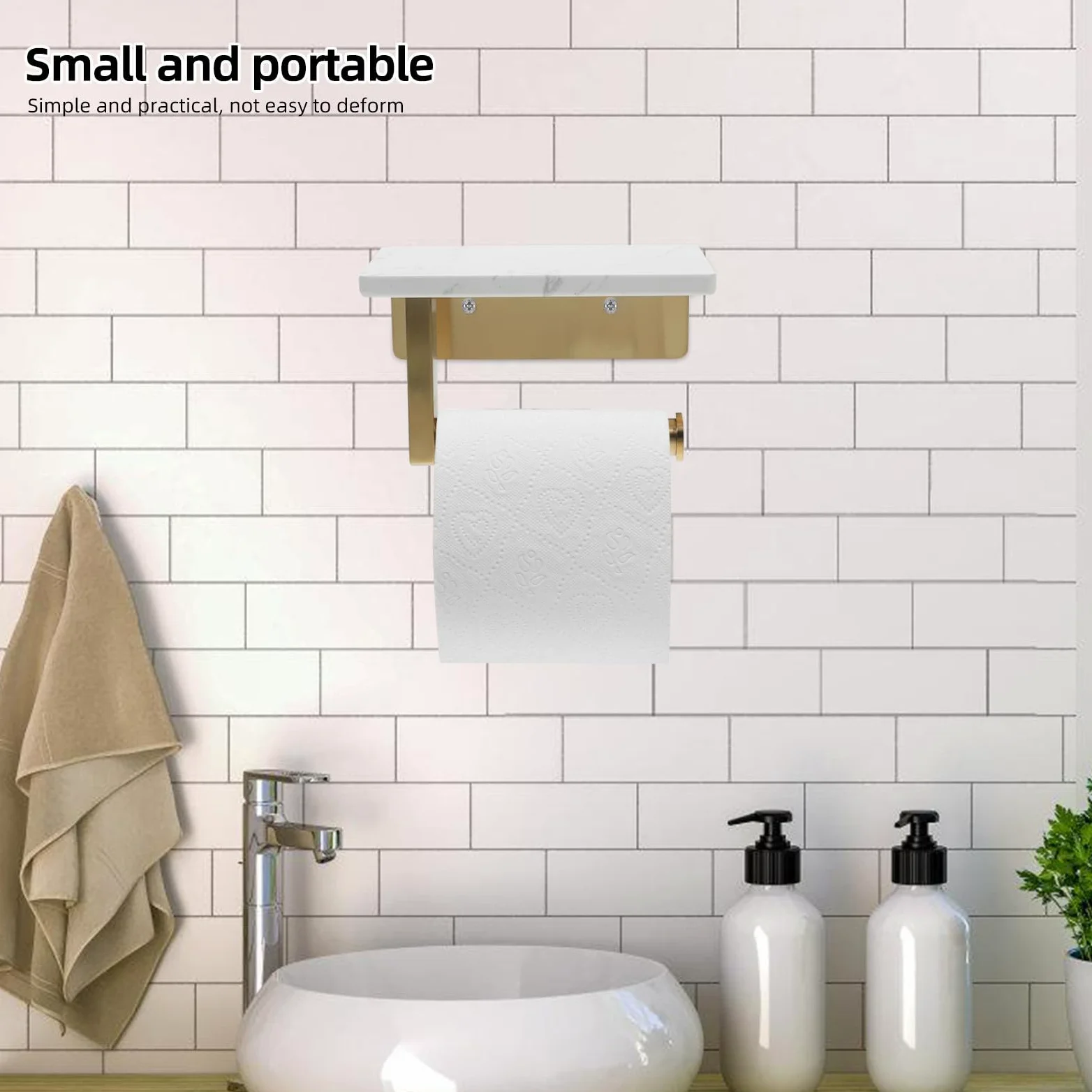 Porta Carta Igienica Mensola in Marmo, Acciaio Inox da Parete | Porta Asciugamani di Carta da Bagno Mensola in Marmo, Distanza Fori Centrali 8, 3cm, per Bagno