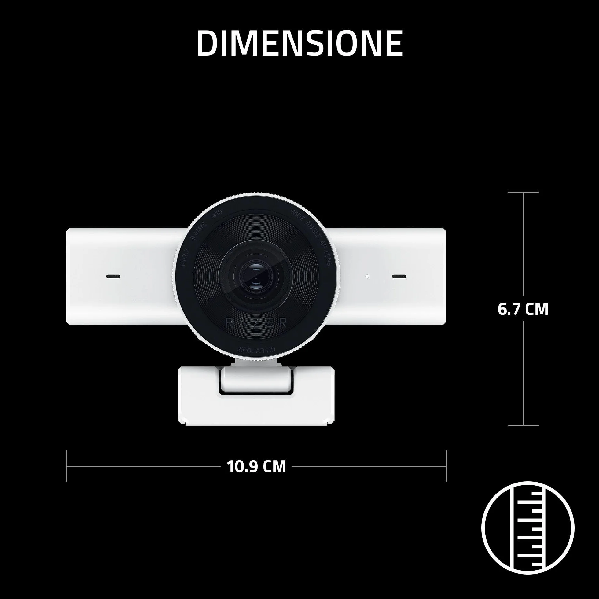 Razer Kiyo V2 X - Webcam Full HD 1080p 60 FPS per Creatori - Autofocus Veloce - Obiettivo Grandangolare - Microfono Integrato - Compatibile con Open Broadcaster Software e Xsplit | Bianco