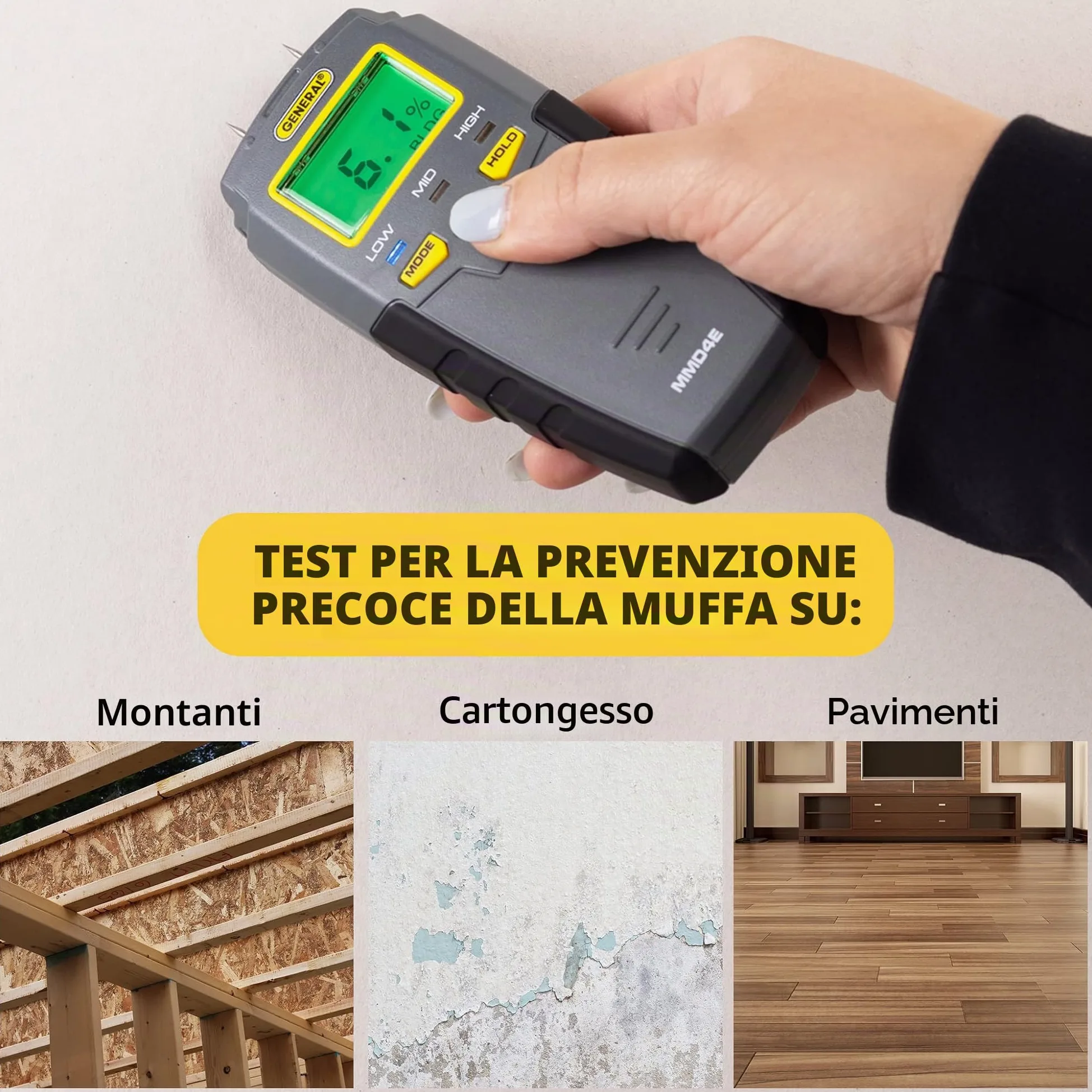 General Tools Misuratore di umidità, Pin Tipo, digitale LCD (MMD4E)