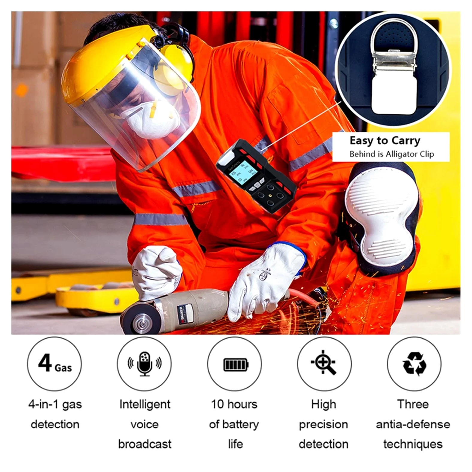 Rilevatore di gas, Analizzatore multigas industriale autonomo H2S CO O2 EX Rilevatore di gas combustibile Monossido carbonio Sensore sicurezza antincendio Promemoria vocale(B Gas Detector)