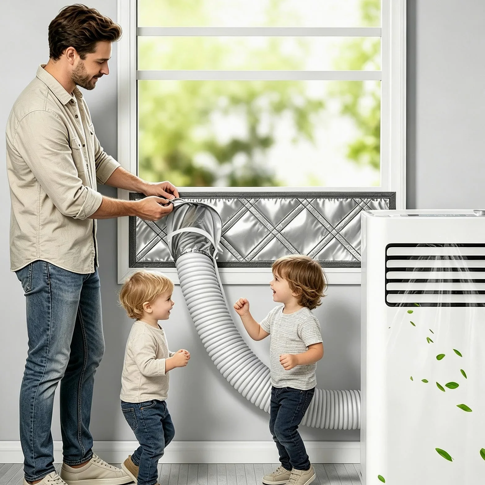 Guarnizione per Finestra Condizionatore Portatile Barriera Termoisolante | Kit di ventilazione finestra AC portatile per garage seminterrato appartamento camera da cucina casa interno