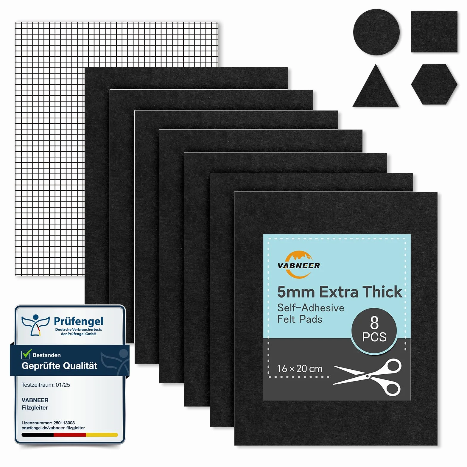 Feltro autoadesivo 8 pezzi 16x20cm 5mm protezione pavimenti sedie mobili nero