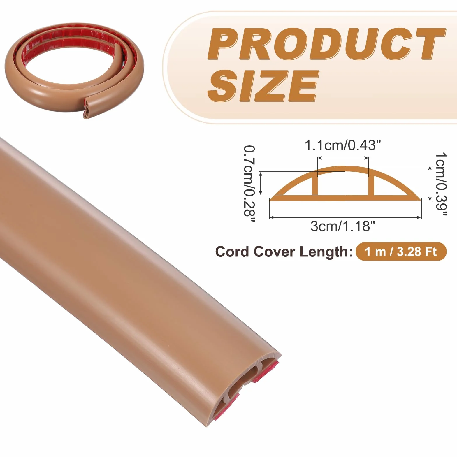 PATIKIL Protezioni per Cavi a Pavimento 3 cm x 1 Metro, Nascondicavo Autoadesivo, Marrone