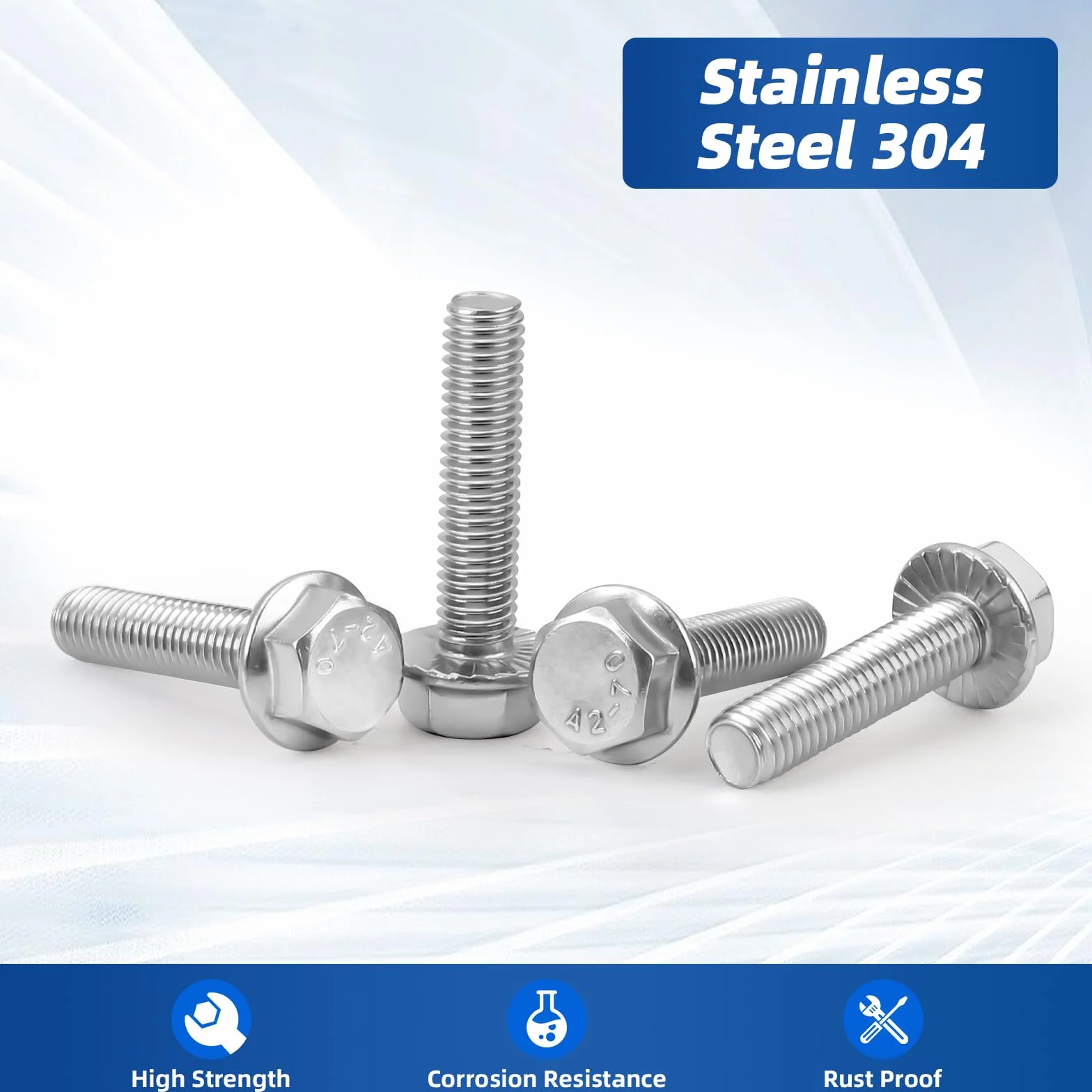 Bulloni a flangia esagonale M8-1.25 x 16mm acciaio inox 18-8 A2-70 filettati 15 pezzi