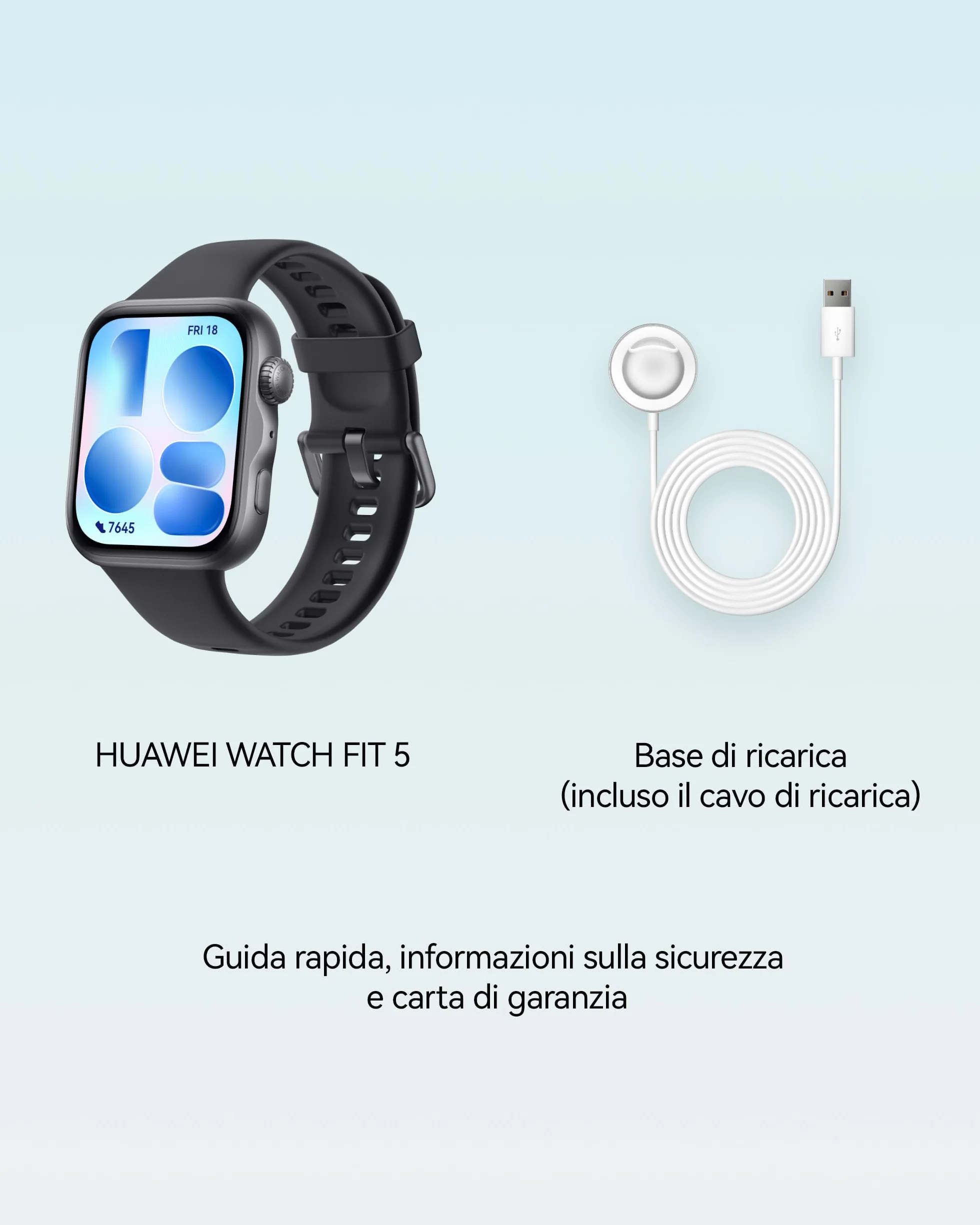 HUAWEI WATCH FIT 5 Smartwatch, Schermo AMOLED HD da 1,82", Design Raffinato, Pagamento NFC, Rilevamento Cadute, Batteria a lunga durata, Monitoraggio della salute, 5 ATM, Android & iOS, Nero