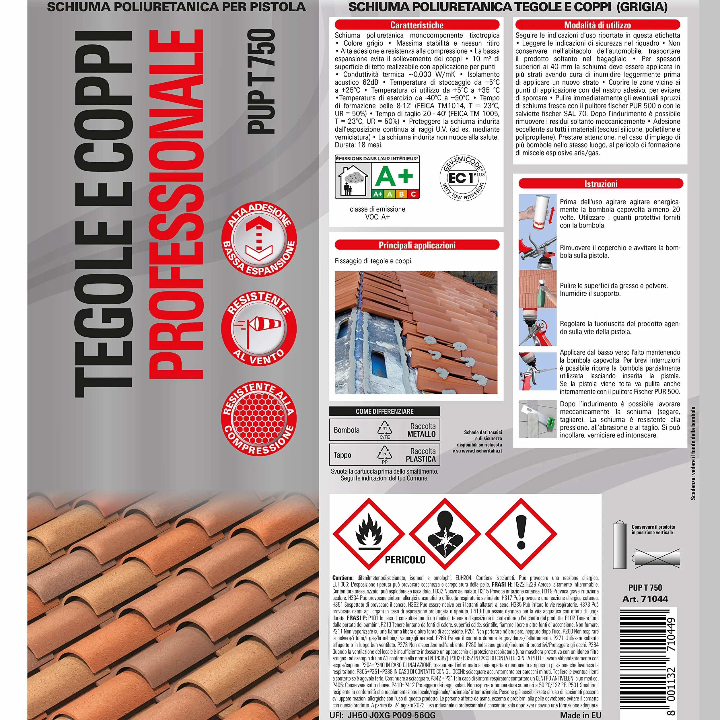 Fischer PUP T 750 Schiuma Poliuretanica 750 ml per Tegole e Tetti