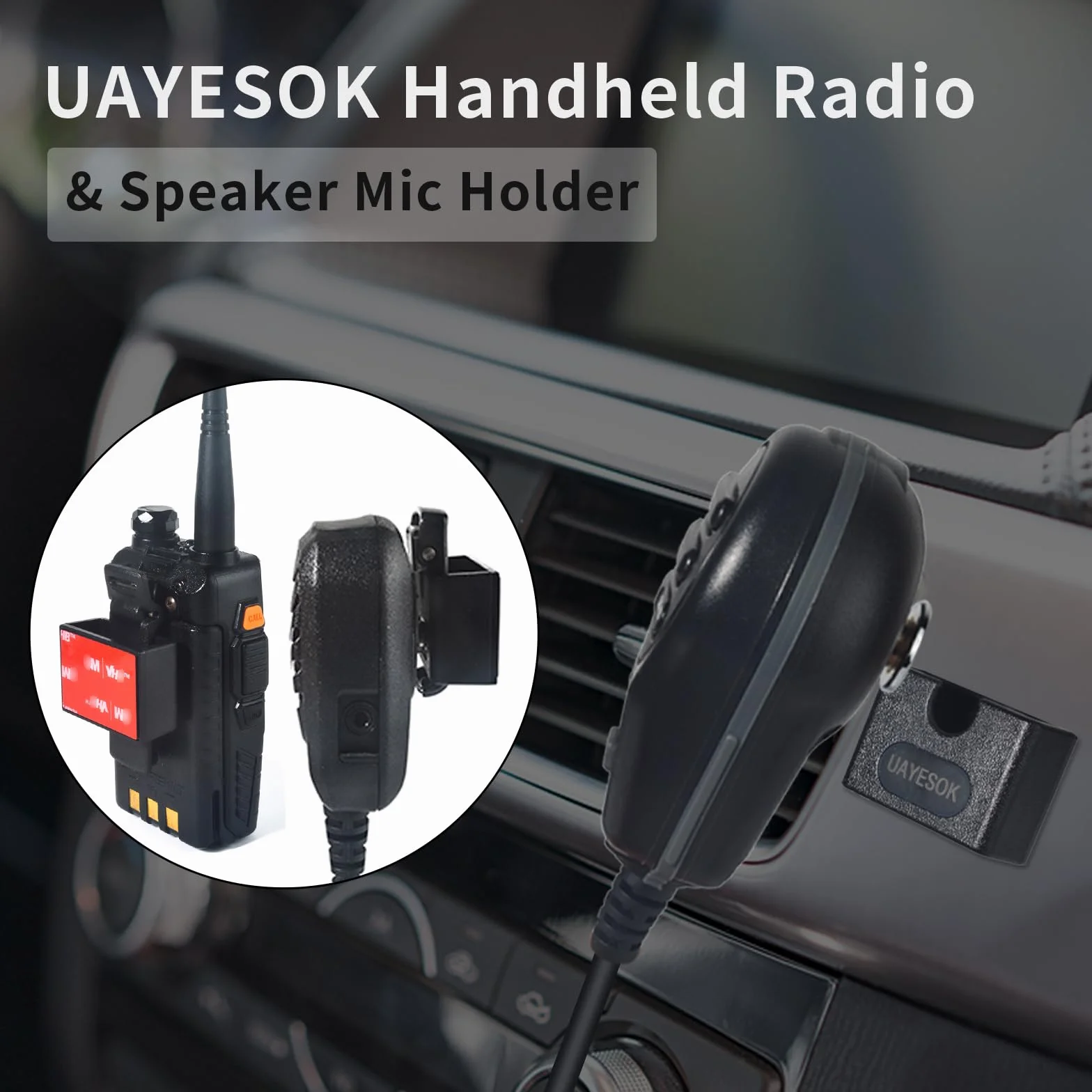 UAYESOK Supporto radio auto, supporto per microfono radio CB con pellicola adesiva 3M, universale, per Motorola Baofeng Kenwood Yaesu Midland Quansheng (nero, 2)