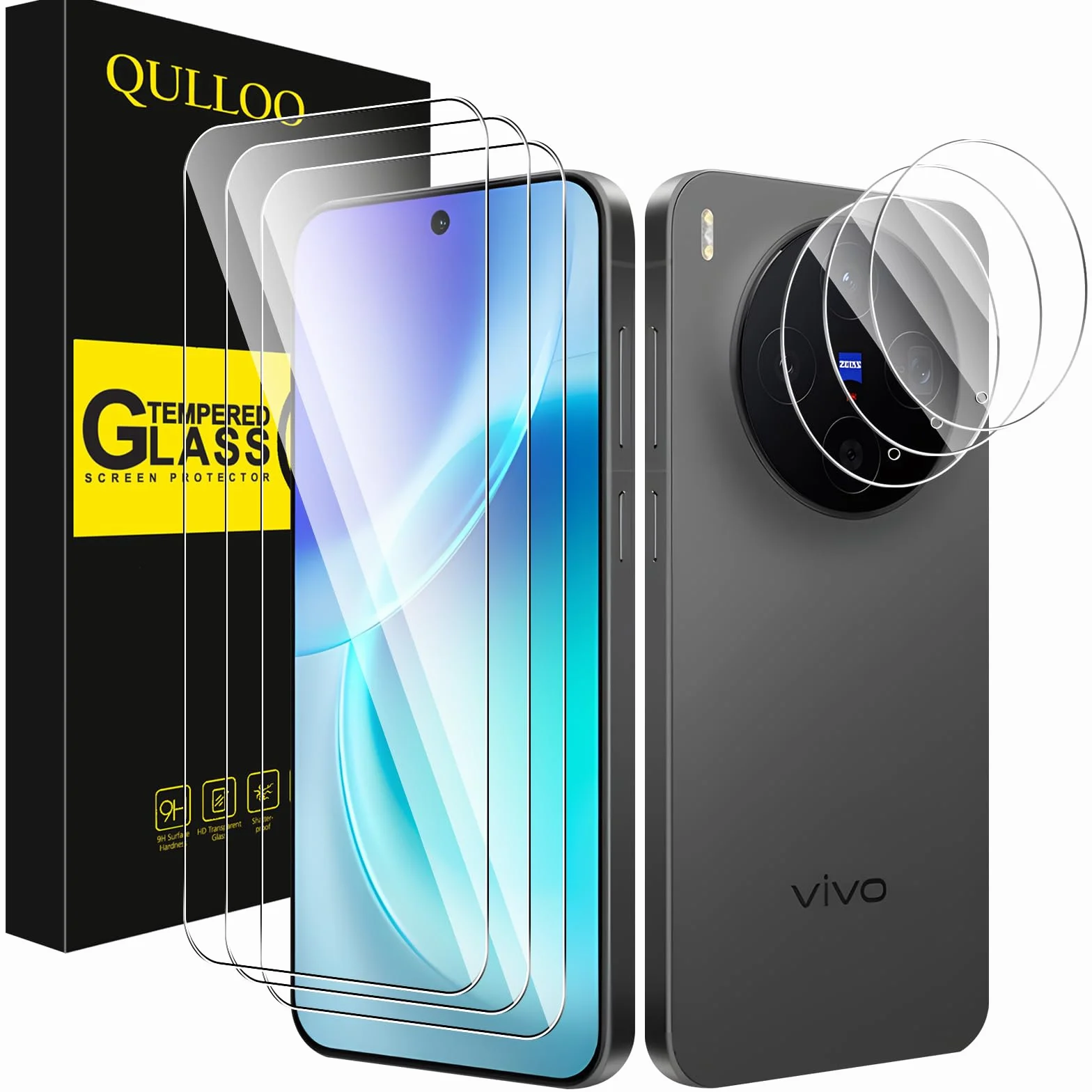 QULLOO per VIVO X300 Vetro Temperato, [3+3 Pezzi] Pellicola Vetro Protettiva & Pellicola Fotocamera, Durezza 9H Vetrino Protezione Schermo Anti Graffio Senza Bolle