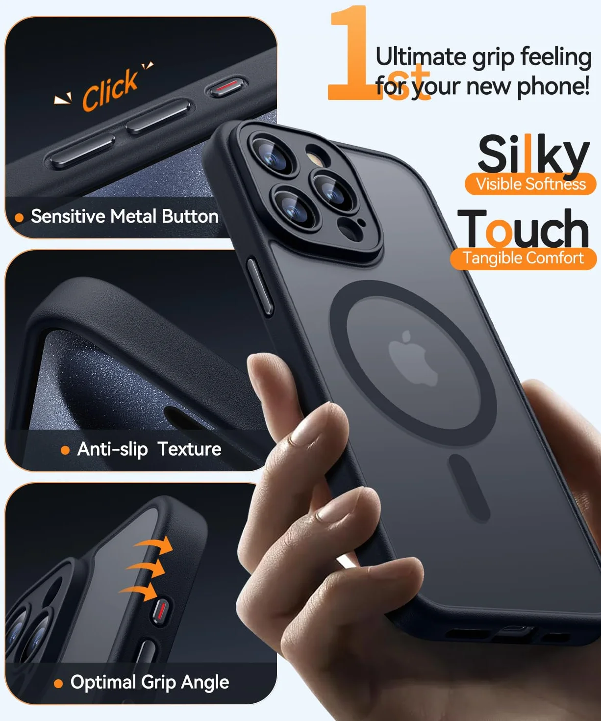CANSHN Cover Magnetica per iPhone 15 Pro, Compatibile con MagSafe, [Protezione Completa Della Fotocamera], Custodia Traslucida Opaca Protettiva Sottile Antiurto 6,1 Pollici - Nero