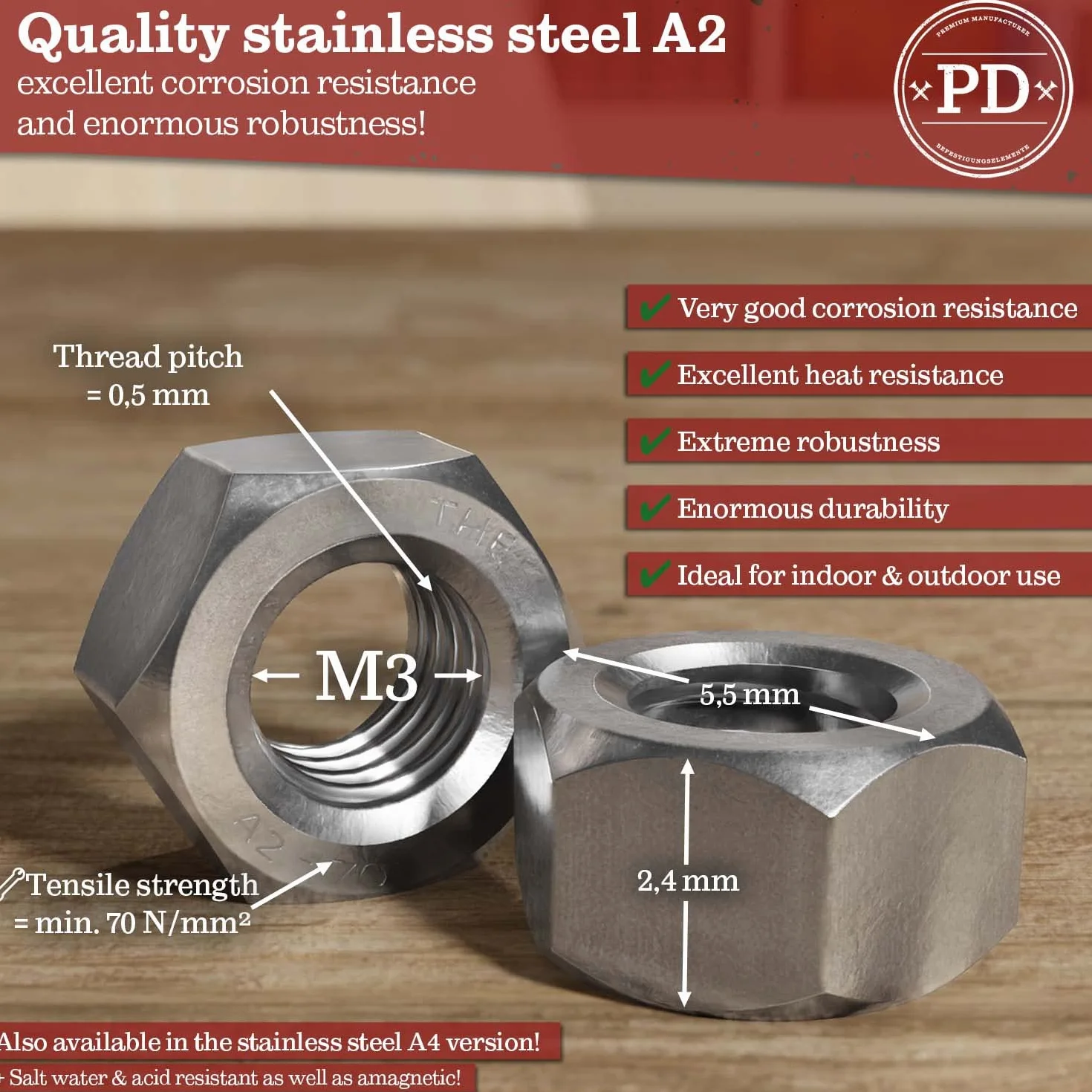 Dadi M3 DIN 934 ISO 4032 in acciaio inox A2 V2A esagonali 100 pezzi