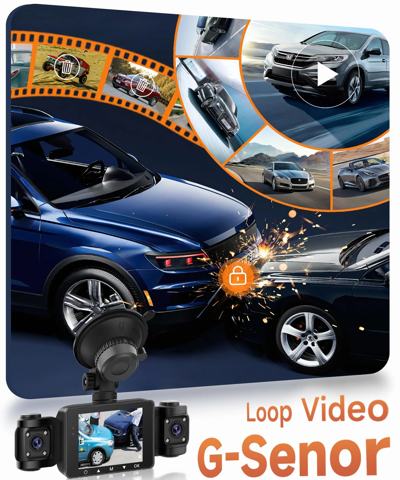 Rimoody 360° 4 Canali Dashcam Auto, 4 Telecamera HD 1080P Anteriore e Posteriore Sinistra Destra, 2.4 Pollici Schermo IPS Dash Cam con Visione Notturna IR/Loop video/24H Parcheggio Monitor/G-Sensore