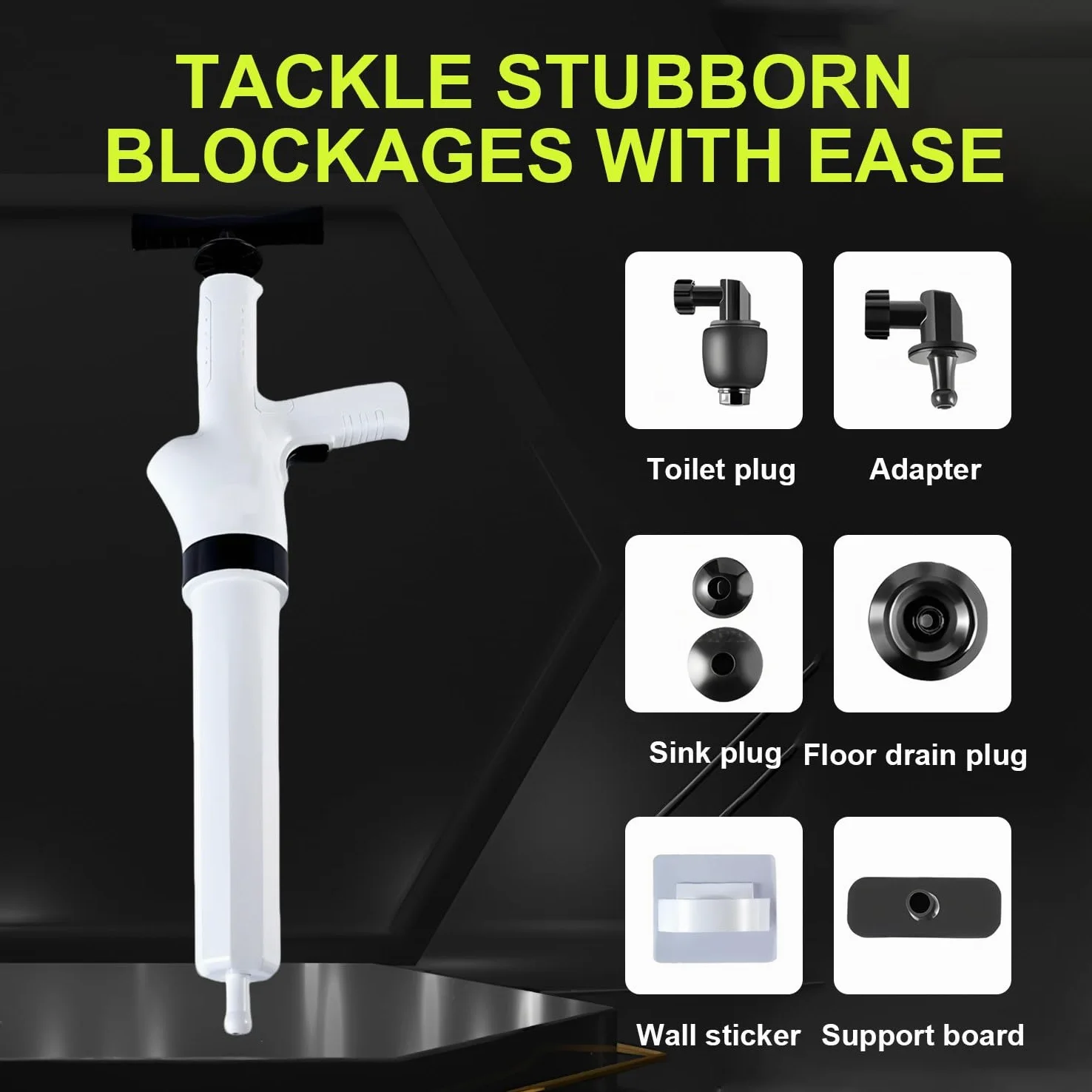 Sturalavandini a Pressione con Barometro, Pompa Stura Scarichi a Pressione con 4 Ventose, Sturalavandino ad Aria Compressa, Stura WC, per WC, lavandino, Vasca da Bagno, Grigio