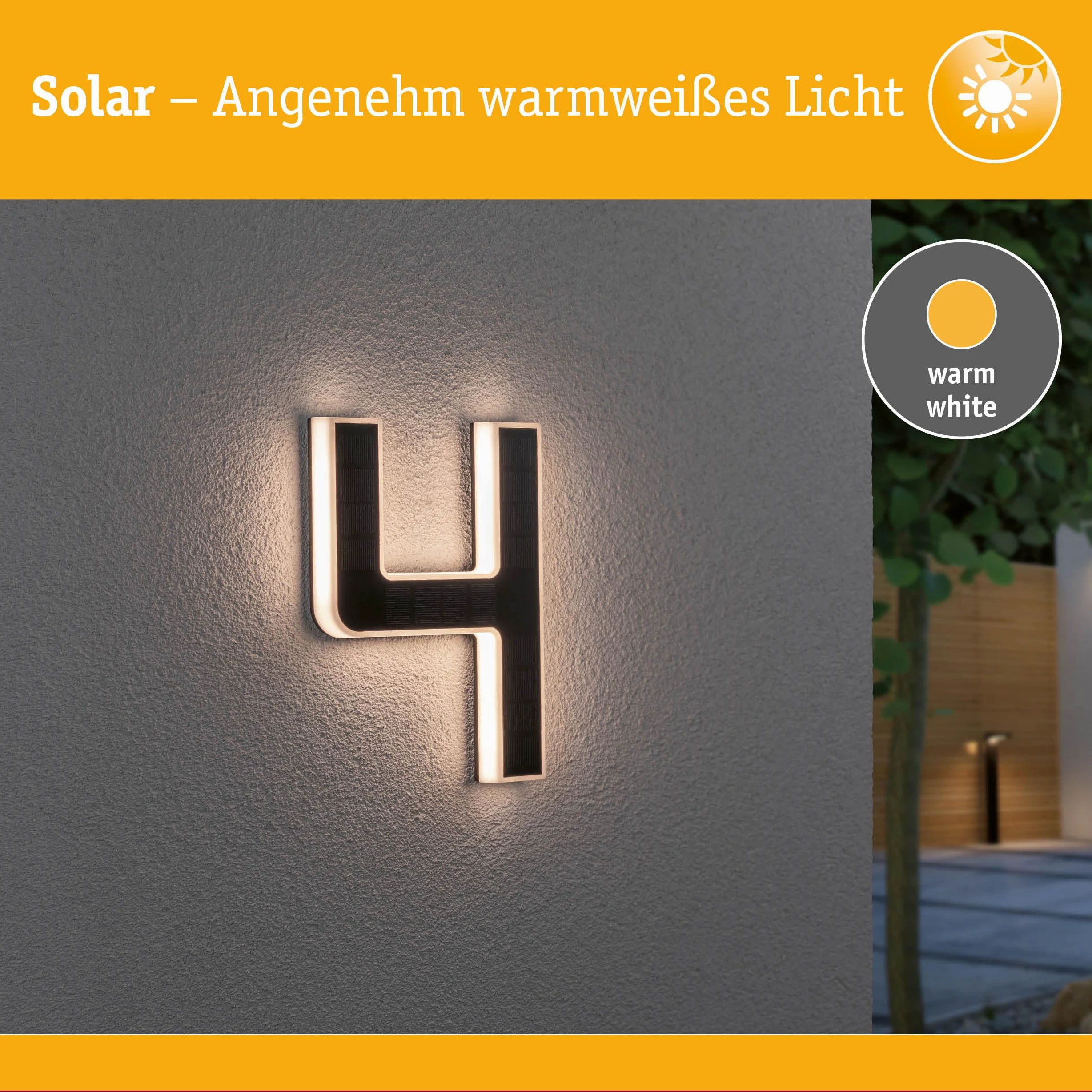 Paulmann 79845 Lampada solare LED per numero civico 4 IP44 bianco caldo batteria sostituibile incl. 1 da 0,2 W nero plastica luce solare 3000K
