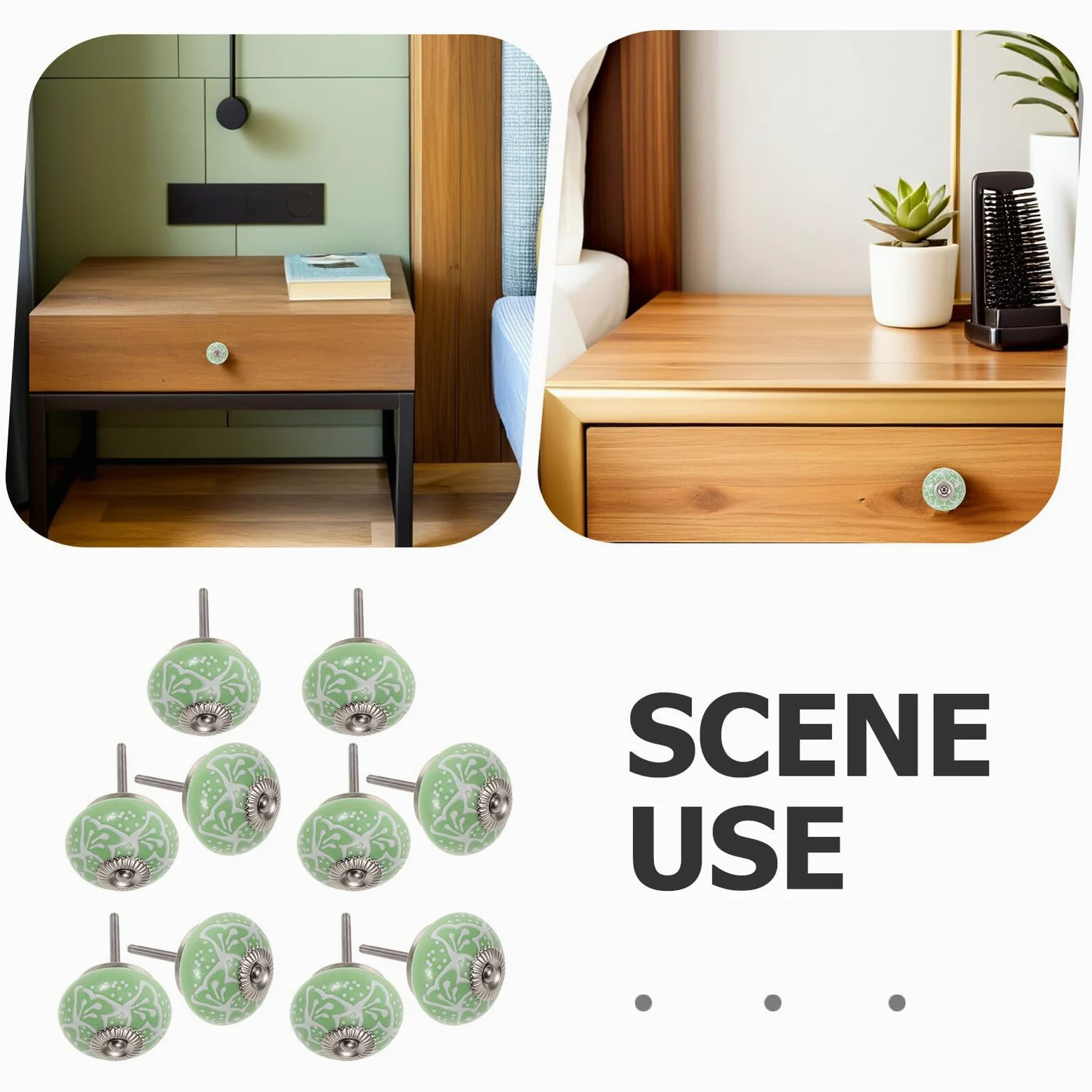 Ciieeo Pomelli Rotondi in Ceramica Verde per Cassetti e Armadi, 10 Pezzi | Finitura Stampata, Diametro 1, 6 Pollici, Adatti a Casa e Ufficio, Stile Artistico Retrò