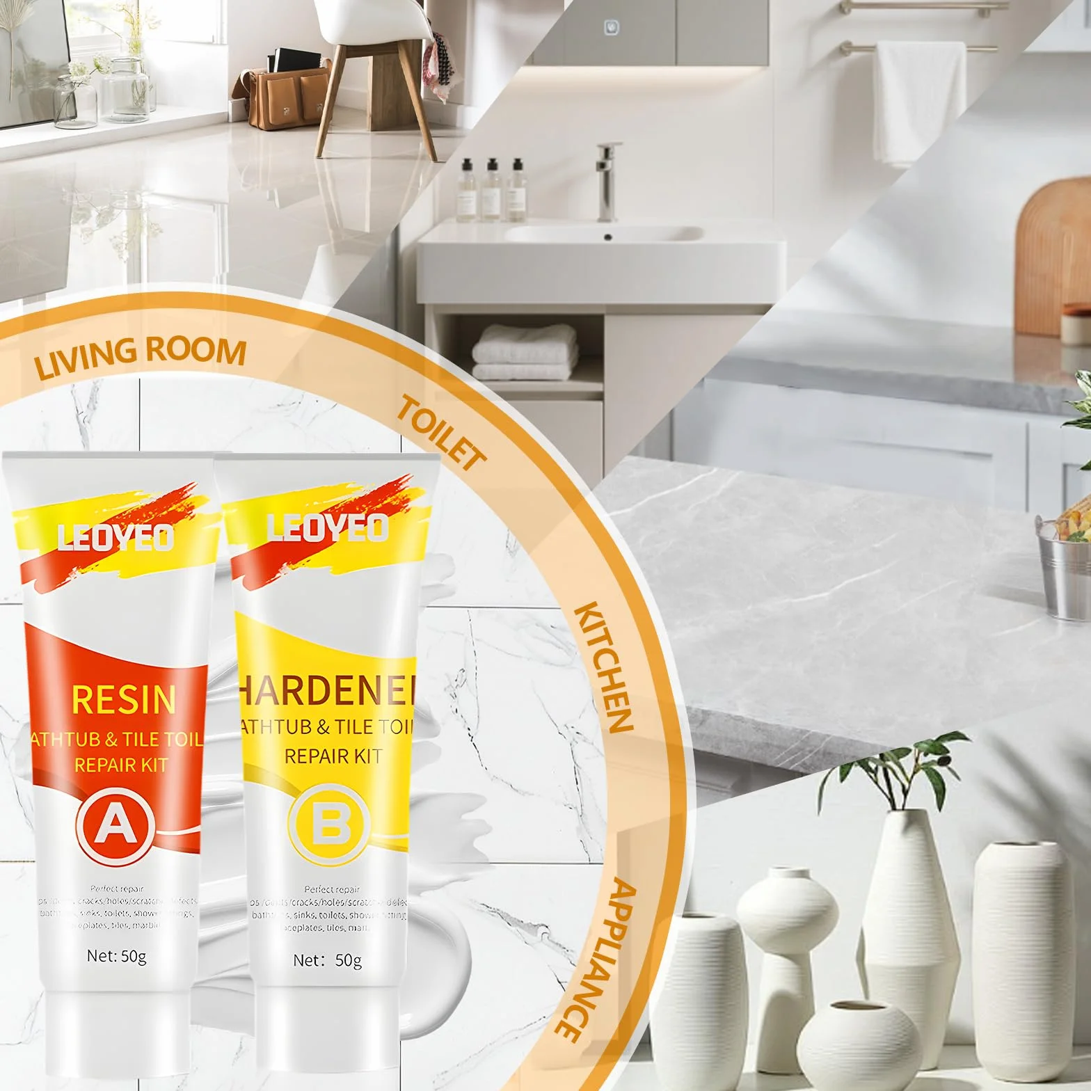 Kit Riparazione Piastrelle Gres Porcellanato Vasca da Bagno per Buchi Crepe Graffi