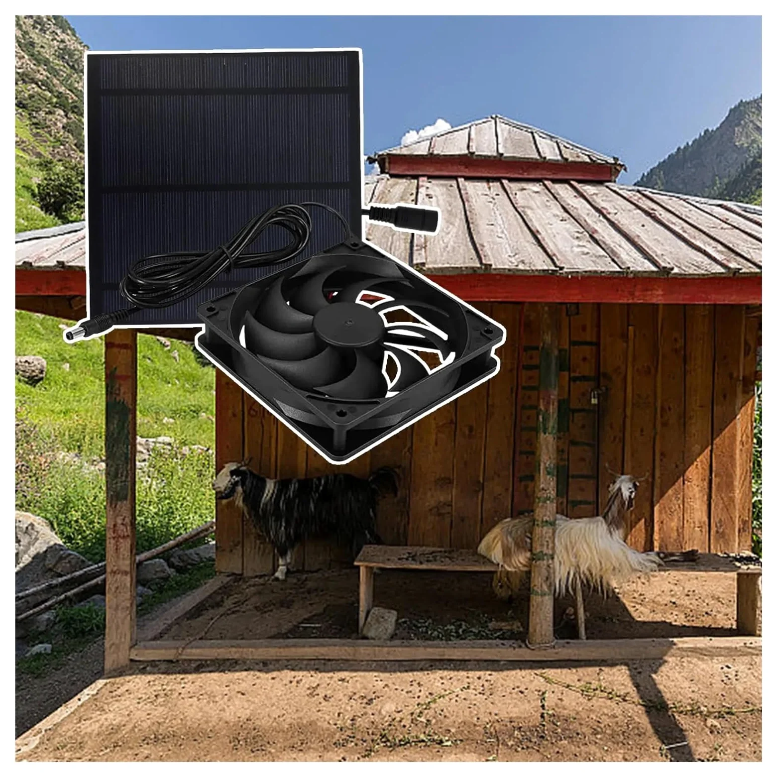 Estrattore Aria, Ventilatore Solare for Cuccia for Cani, Ventilatore Solare Impermeabile, Potente Dispositivo di Raffreddamento, Kit Versatile for l'estrazione Aria for Picnic