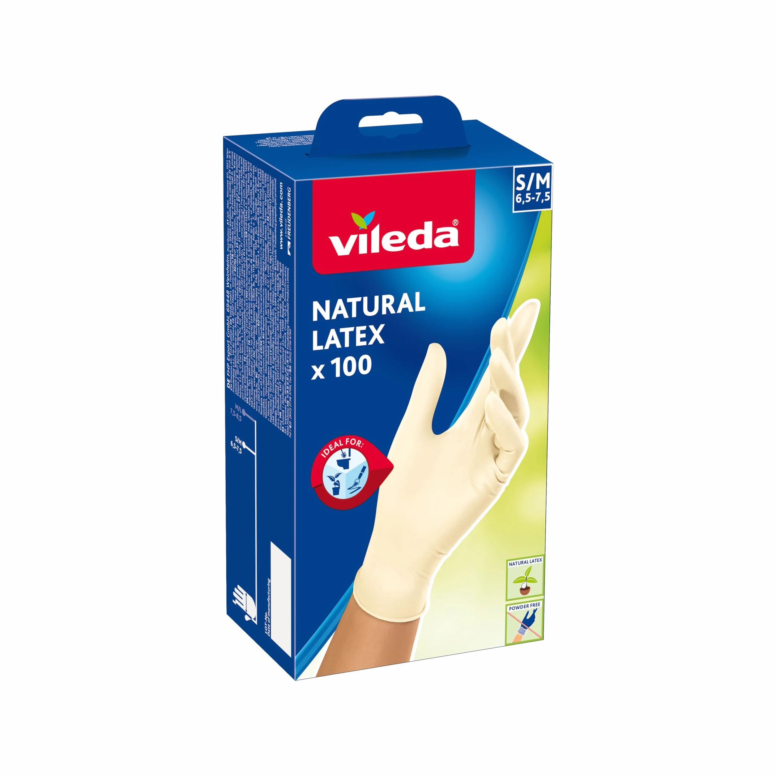 Vileda Guanti Natural Lattex100 USA e Getta, Guanti in Lattice Naturale, Senza Polvere, S/M, 100 unità