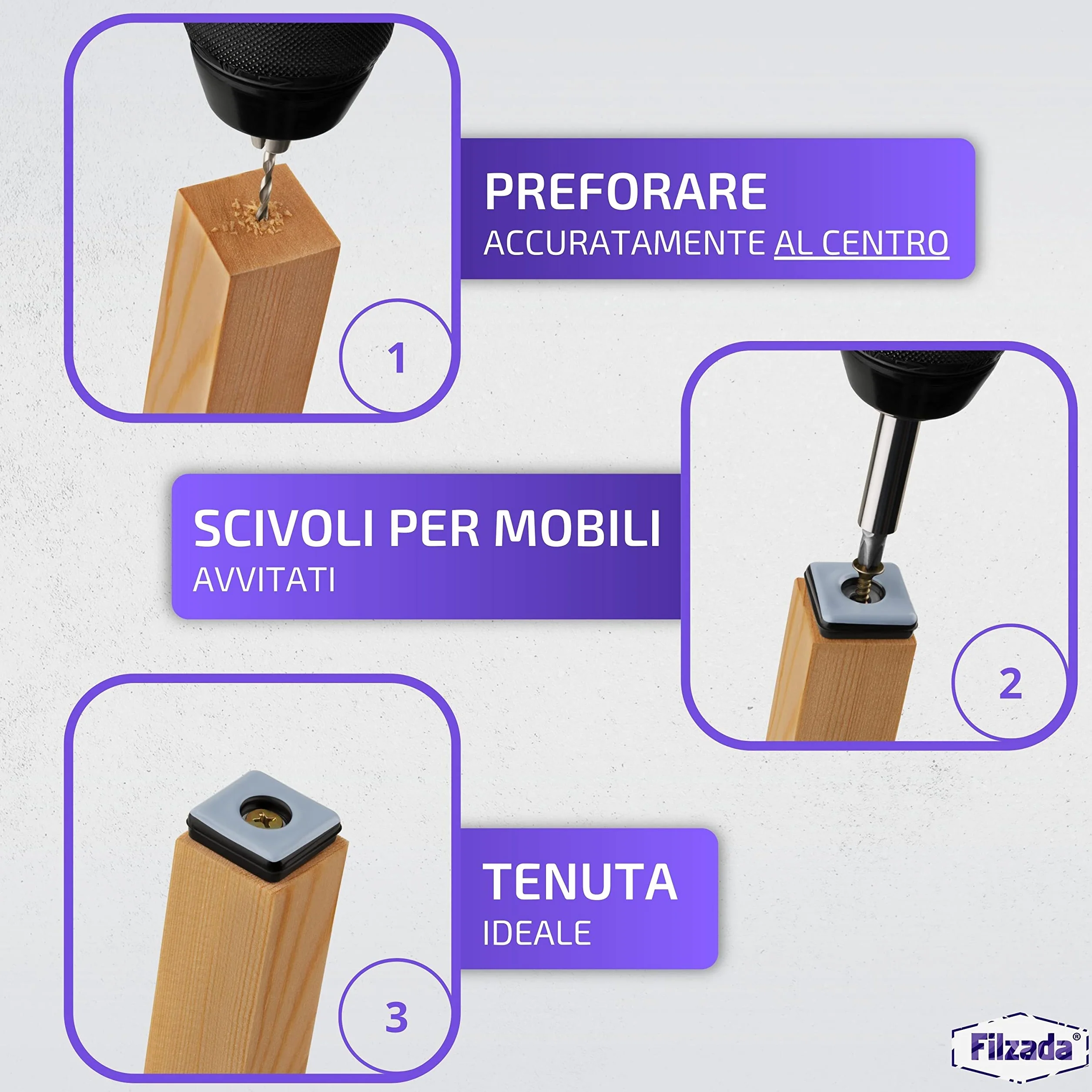 Piedini per mobili in Teflon 26 pezzi 25x25 mm quadrato avvitare PTFE con viti