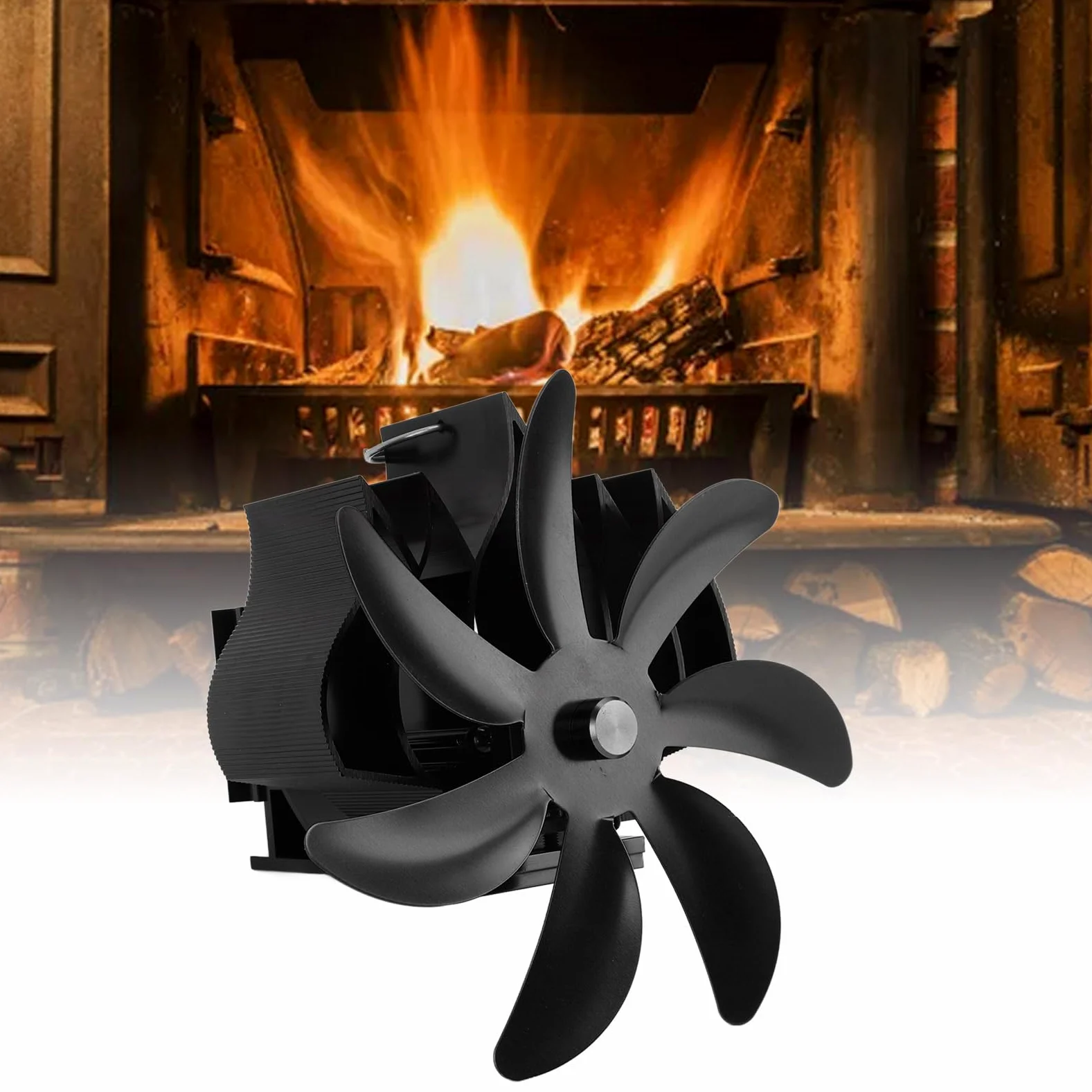 SIXRUN Ventilatore per Stufa a Legna Ventilatore per Caminetto Alimentato a Calore in Lega di Alluminio 7 Pale Design a Basso Rumore da Appendere Alla Parete per Camino Domestico Stufa a Legna