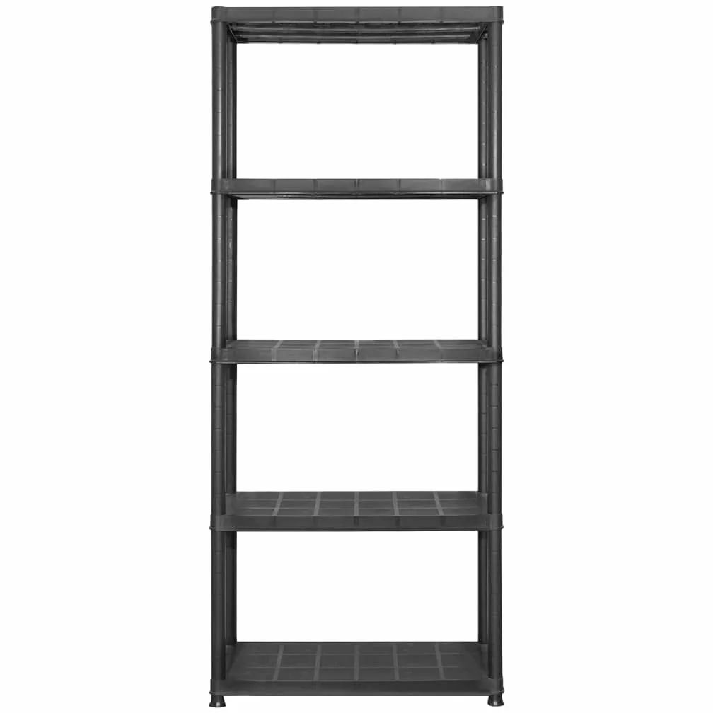 Scaffale portaoggetti a 5 ripiani nero 142 x 38 x 170 cm in plastica scaffale carico pesante, stoccaggio scaffalature supporto portaoggetti per cucina, soggiorno, garage, officina