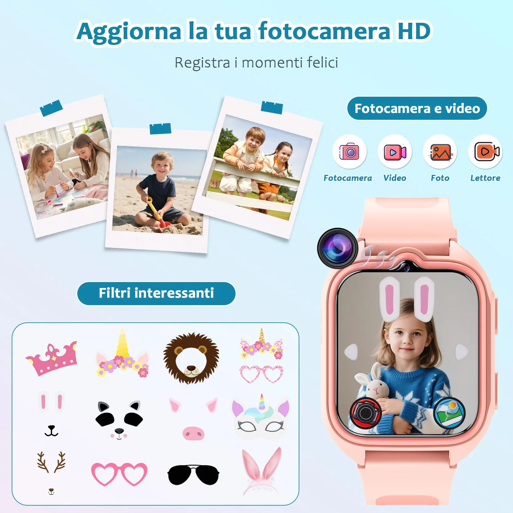 Blackview Smartwatch per Bambini, 1.75 inch TFT Smartwatch 30 Giochi, Sveglia, Fotocamera Touch HD, Video, Lettore Musicale, Contapassi, Torcia, Smartwatch per Bambini con Schermo Touch per Bambini
