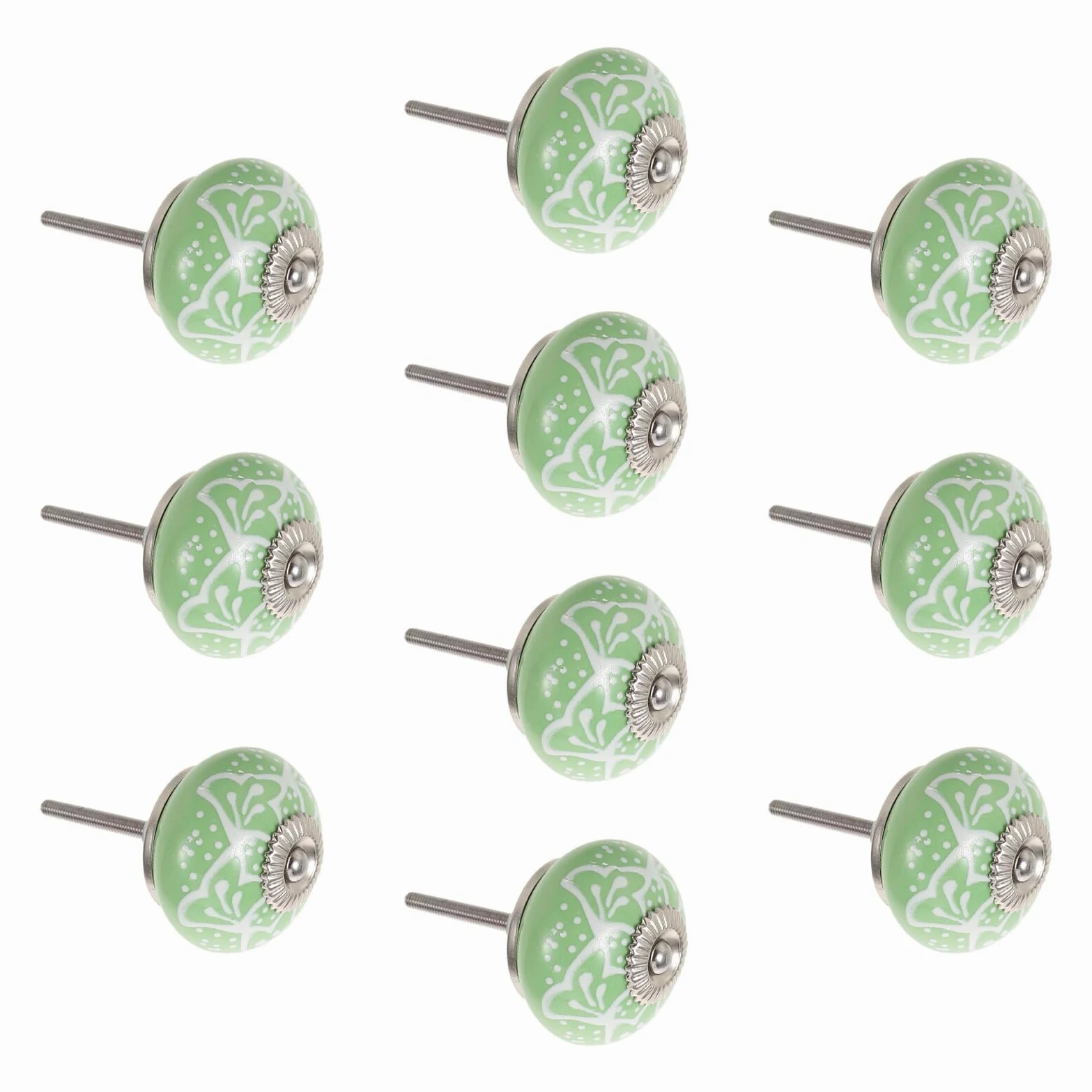 Ciieeo Pomelli Rotondi in Ceramica Verde per Cassetti e Armadi, 10 Pezzi | Finitura Stampata, Diametro 1, 6 Pollici, Adatti a Casa e Ufficio, Stile Artistico Retrò